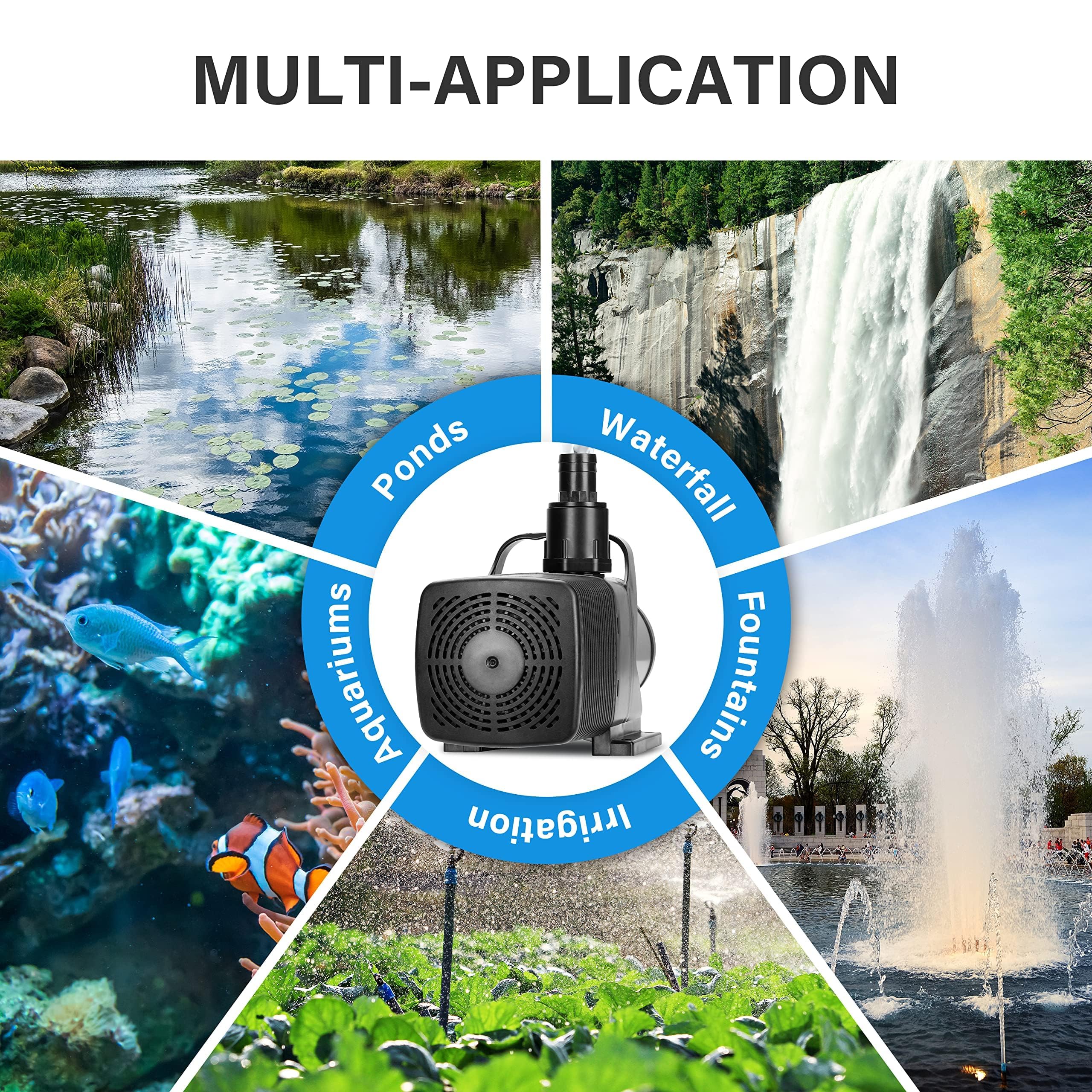 Simple Deluxe 110W 1982GPH Submersible Water Pump(7500L/H), Ultra Quiet(14ft High Lift), with 16ft Power Cord for Fish Tank, Pon