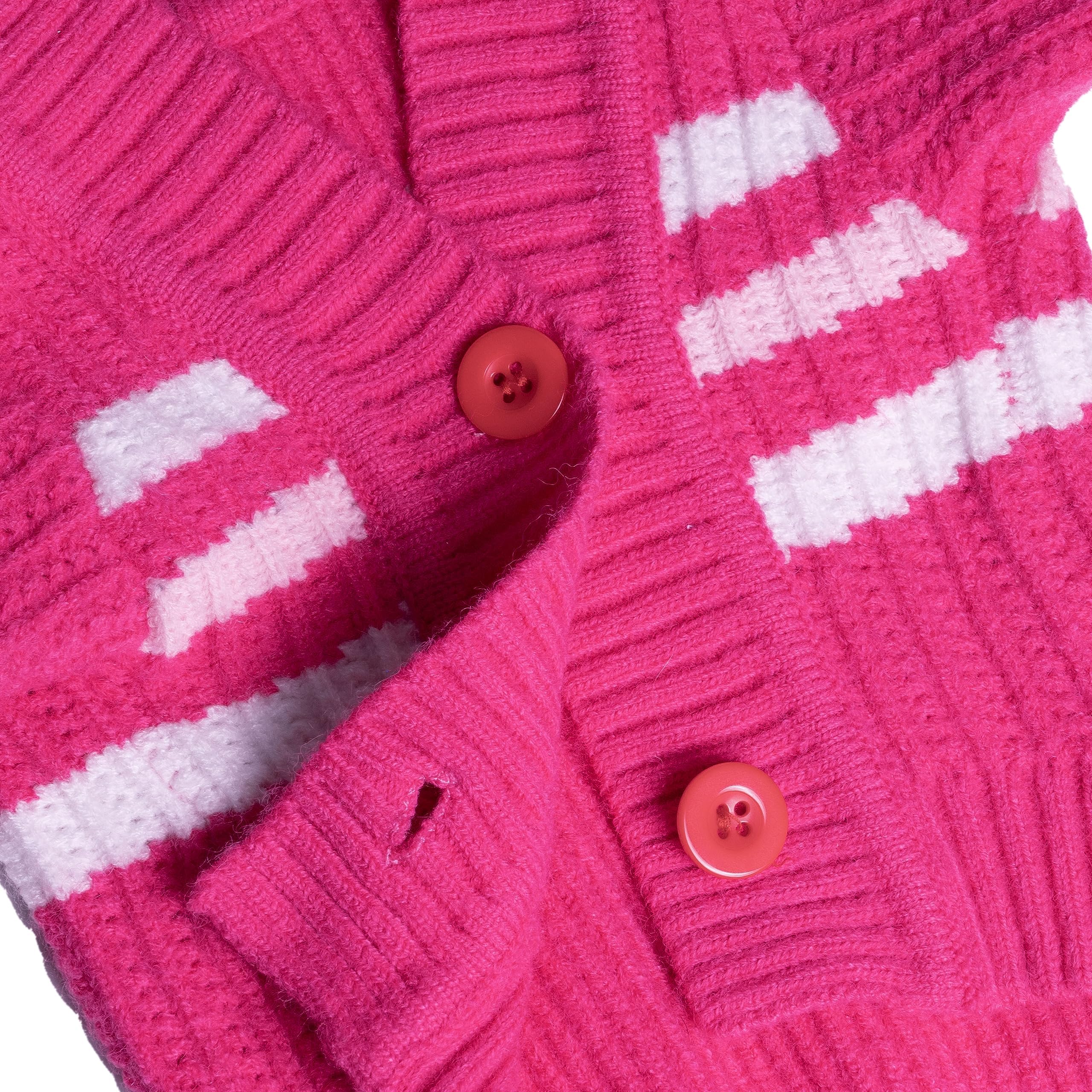 Cutebone Dog Striped Cardigan Sweater, Knitted Pink Dog Winter Clothes For Small Dogs Boy Girl, V-Neck Pet Cat Outfit, Small Siz