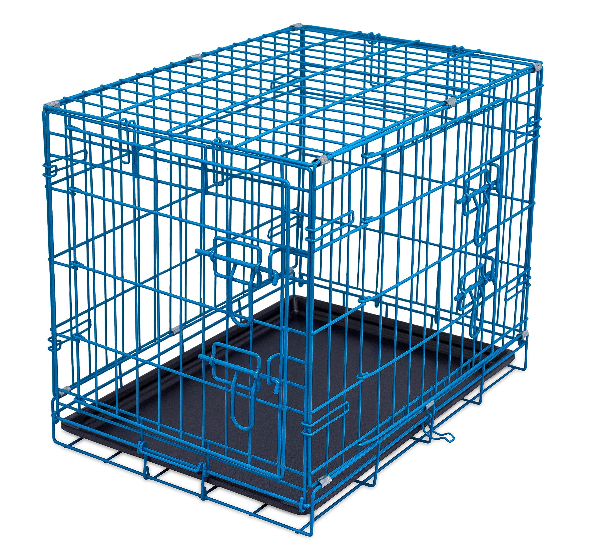 Internet'S Best Double Door Steel Crates Collapsible And Foldable Wire Dog Kennel, 24 Inch (Small), Blue
