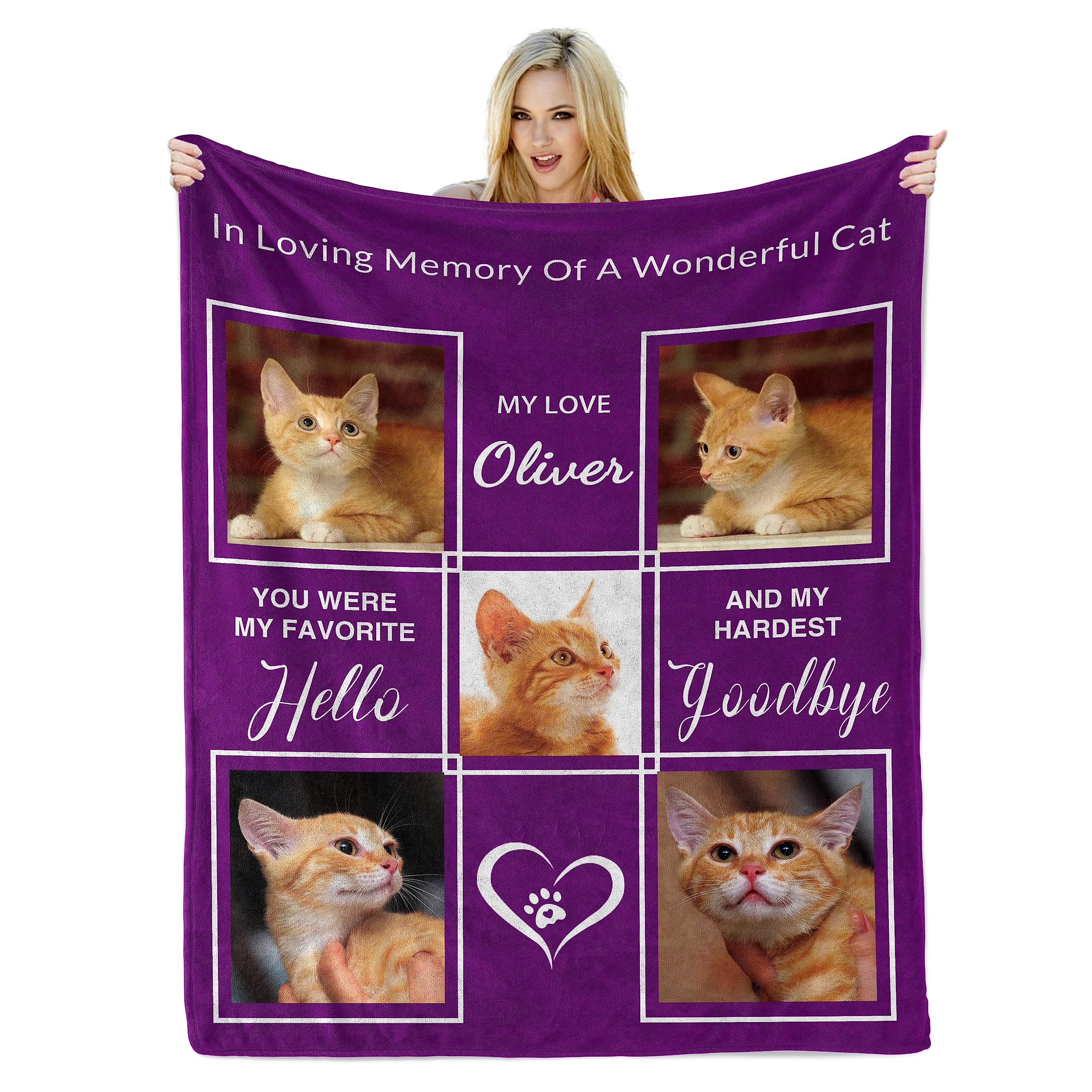 Lcyawer Custom Blanket with Picture, Personalized Pet Memorial Blanket in Memory of Cats, Loss of Pet Sympathy Gift