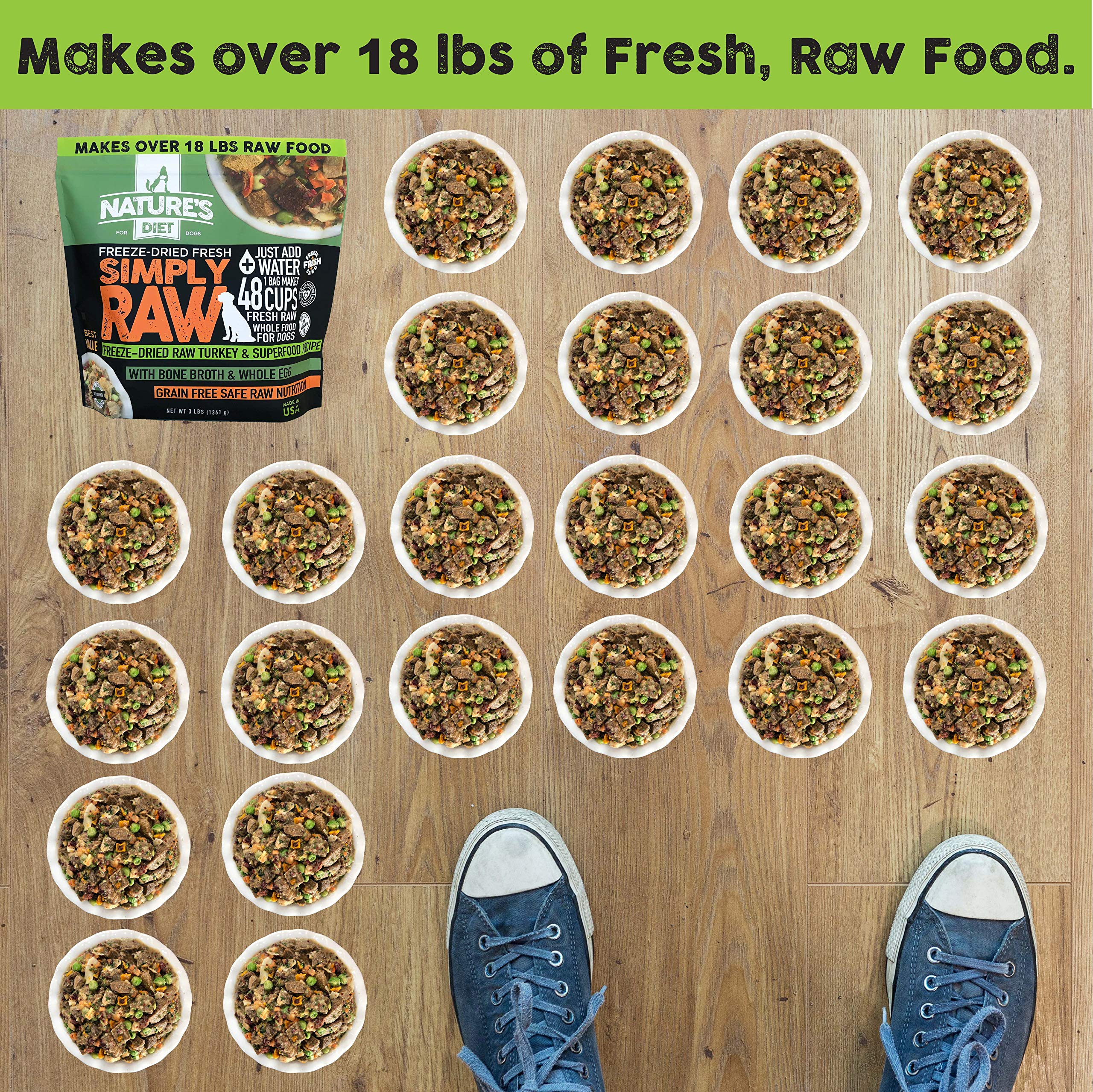 Natures Diet Simply Raw Freeze-Dried Raw Whole Food Meal - Makes 18 Lbs Fresh Food With Muscle, Organ, Bone Broth, Whole Egg, S