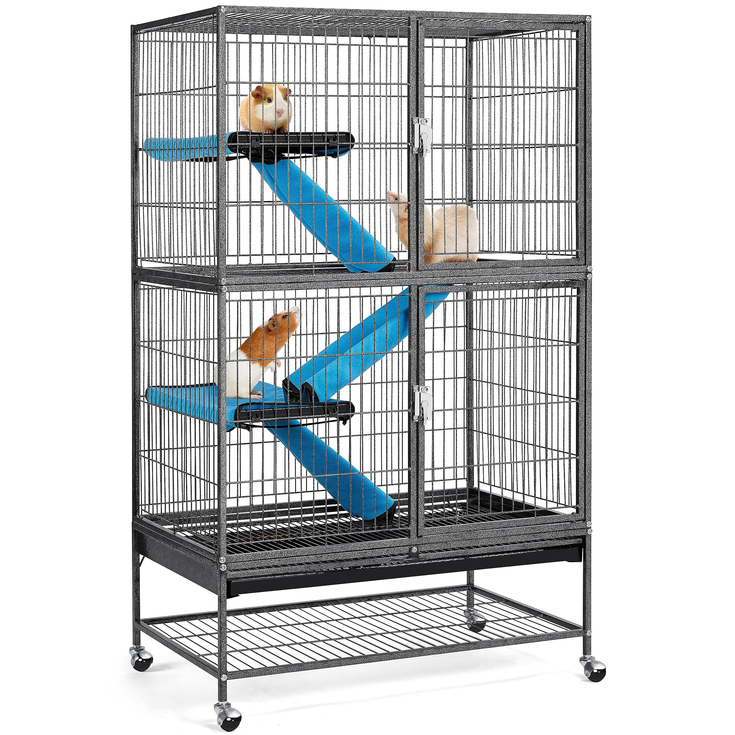 Yaheetech Rolling 2-Story Ferret Cage Small Animal Cage For Chinchilla Adult Rats Metal Critter Nation Cage W/ 2 Removable Ramps/Platforms Black
