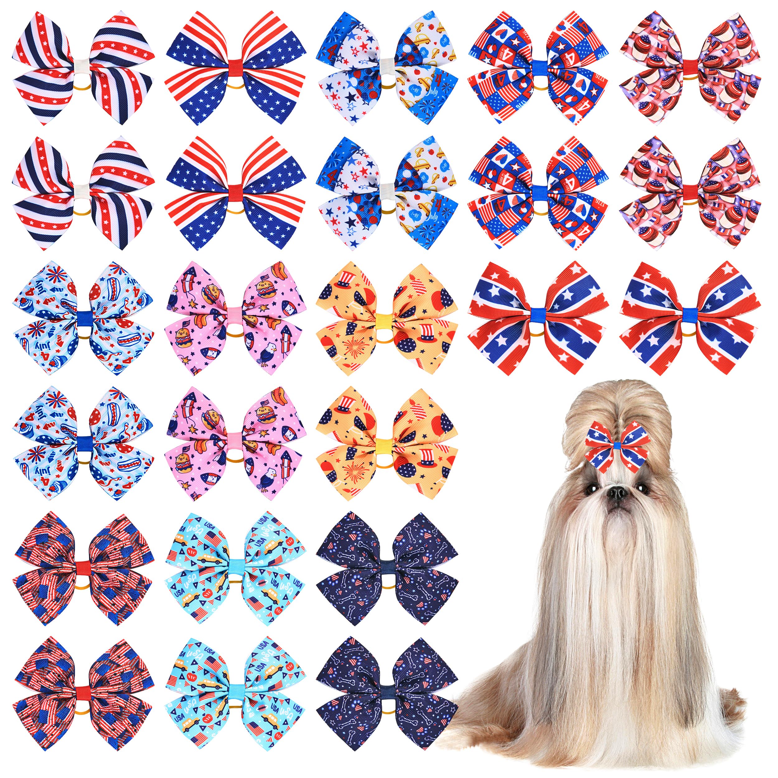 Jpgdn 24Pcs/12 Pairs 4'' Big Valentines Dog Hair Bows For Large Breed Dogs Heart Rose Kiss Lips Pattern Blue Pink Red Purple Yel