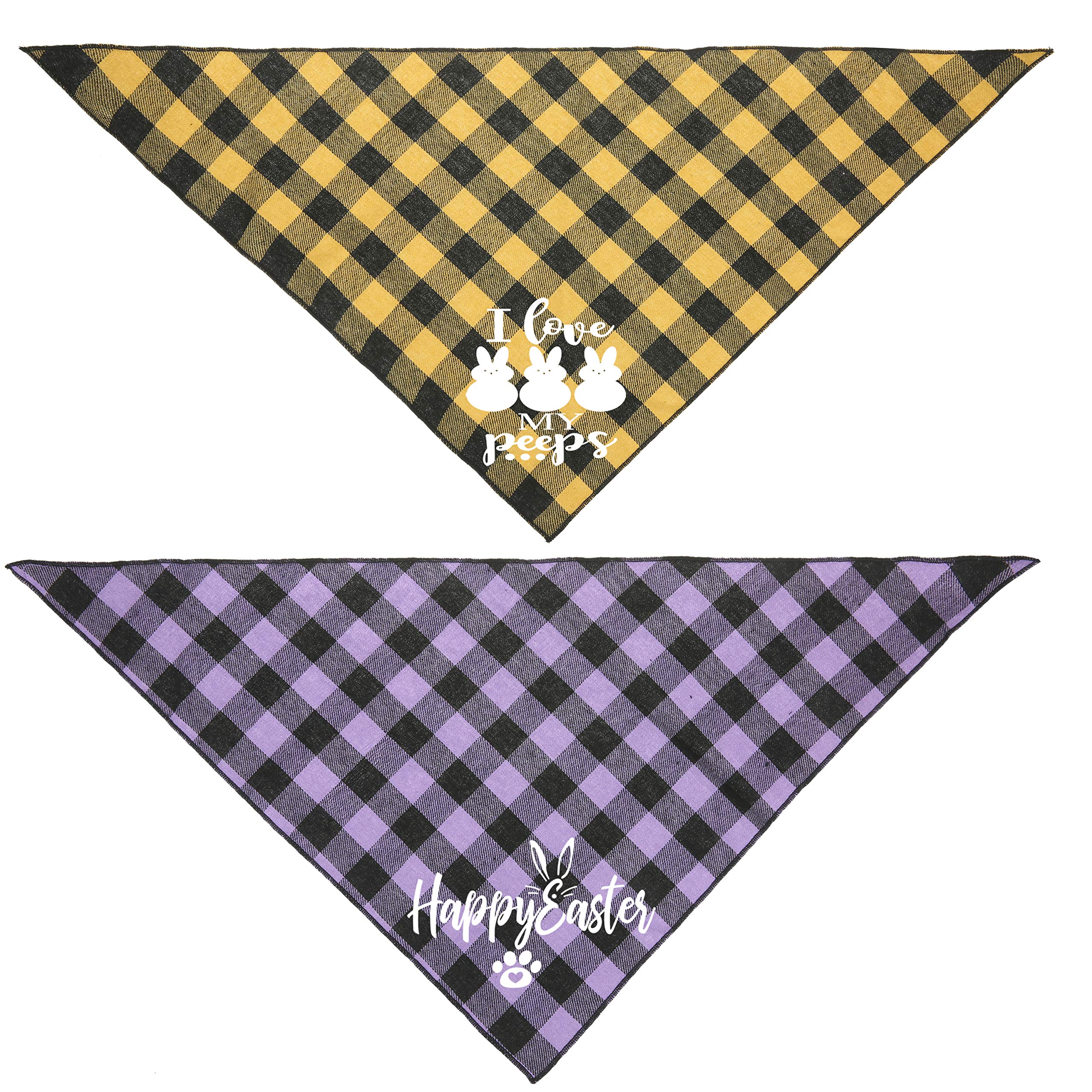 Dog Easter Bandana,2 Pack Buffalo Plaid Puppy Scarf With Designer Painting