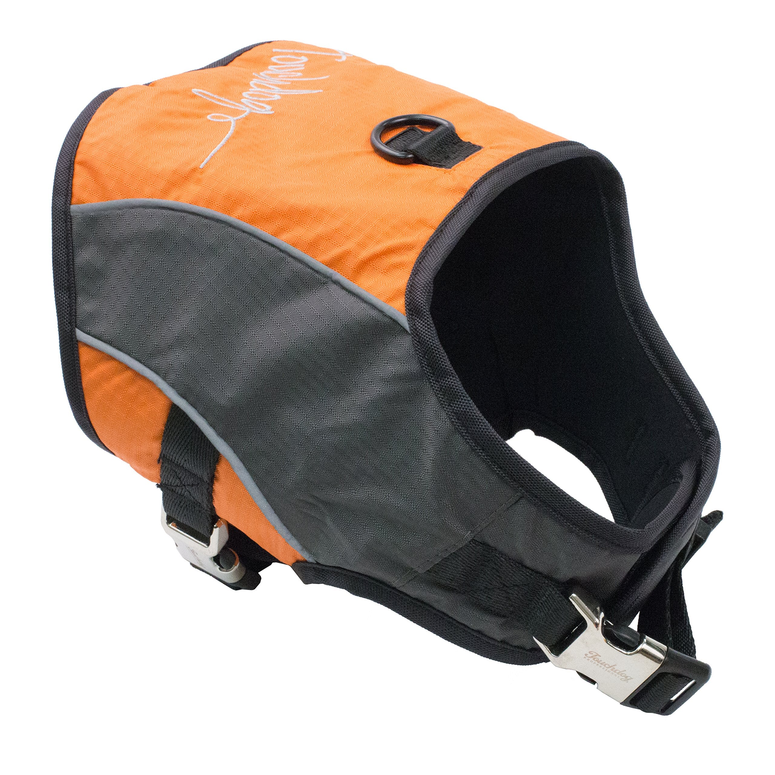 TOUCHDOG 'Reflective-Max' 2-in-1 Premium Performance Adjustable Pet Dog Harness and Leash Combination, Large, Orange, Charcoal G