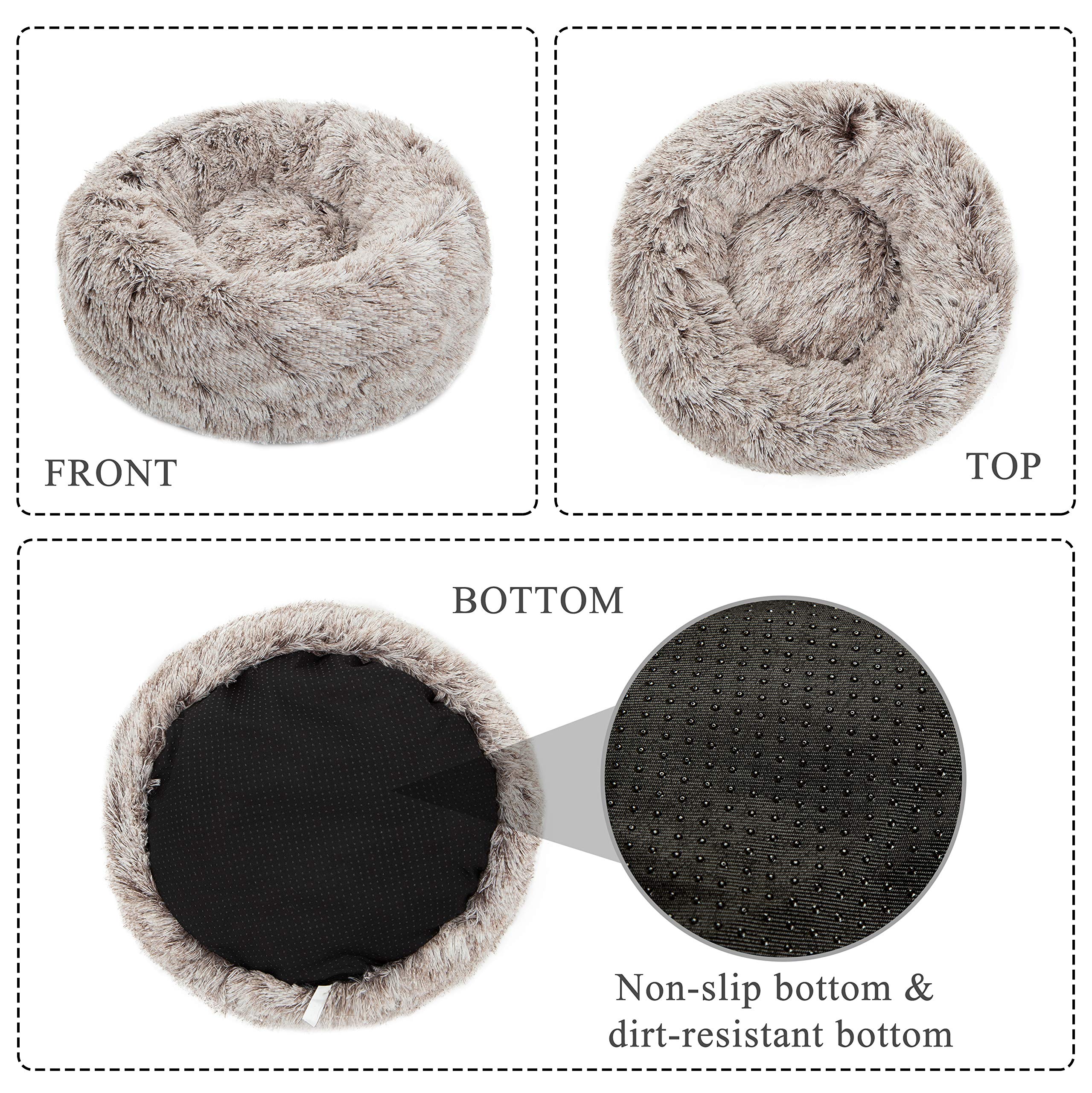 Tormays Calming Donut Dog Bed Xl, Plush Round Cuddler Dog & Cat Bed, Anit-Anxiety Marshmellow Fluffy Faux Fur Cushion(32'', Brow