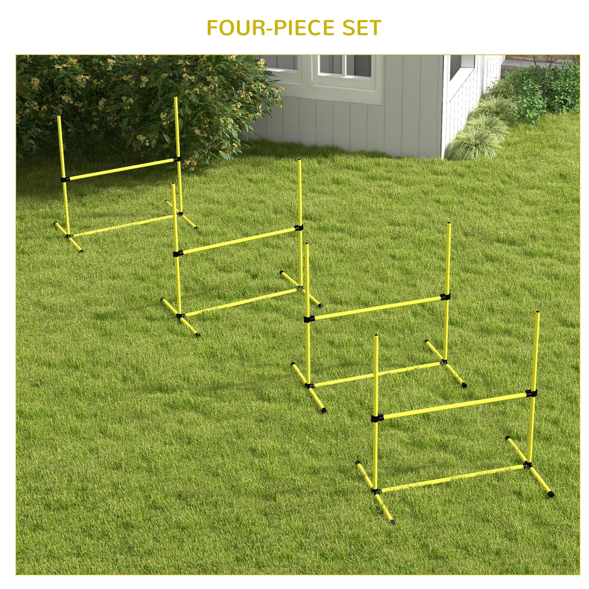 Pawhut 4 Piece Dog Agility Training Equipment For Dog Agility Course With Adjustable Height Jump Bars, Included Carry Bag, & Dis