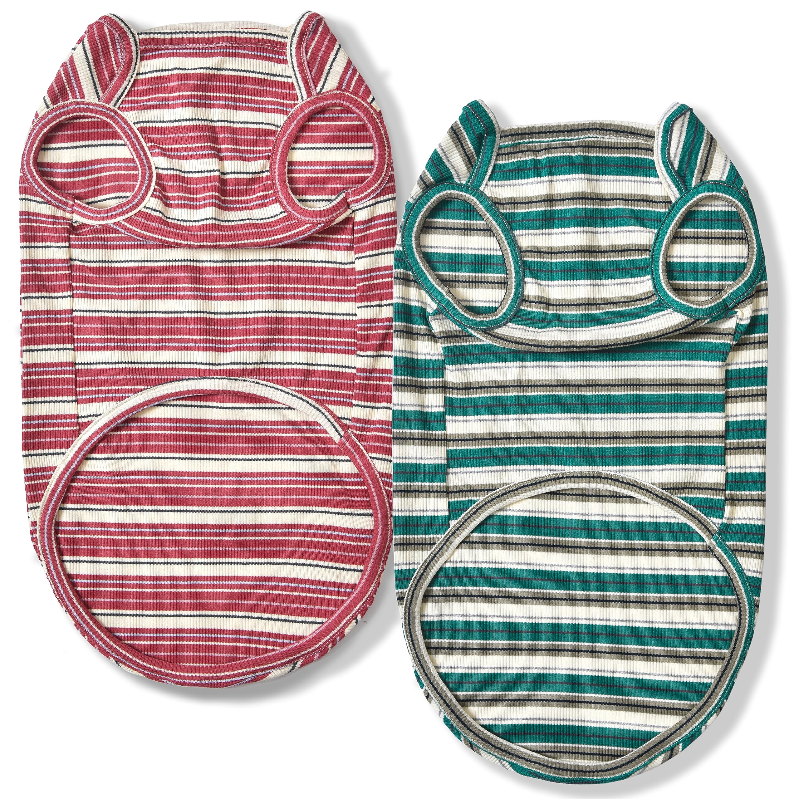 Knuffelen Dog Shirts Vest Cotton Striped T-Shirt, Sleeveless Stretchy Pet Clothes for Small Dogs, 2-Pack Soft Breathable Puppy T