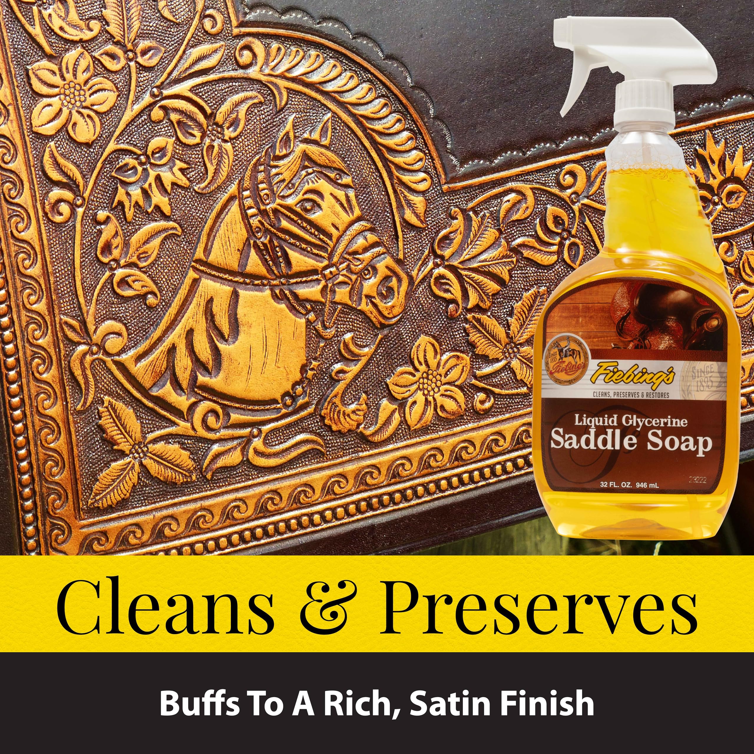 Tough 1 Fiebing's Liquid Glycerine Saddle Soap - 32 oz Leather Cleaner & Conditioner for Car Seats, Shoes, Bags & More