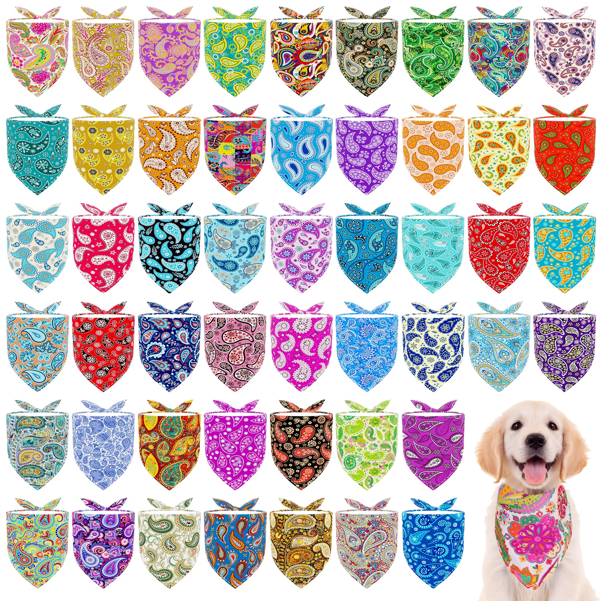Jpgdn 100Pcs Dog Bandanas Paisley Bulk For Small Medium Breed Kerchief Triangle Bibs Scarves Pink Blue Yellow Red Girl Boy Groom