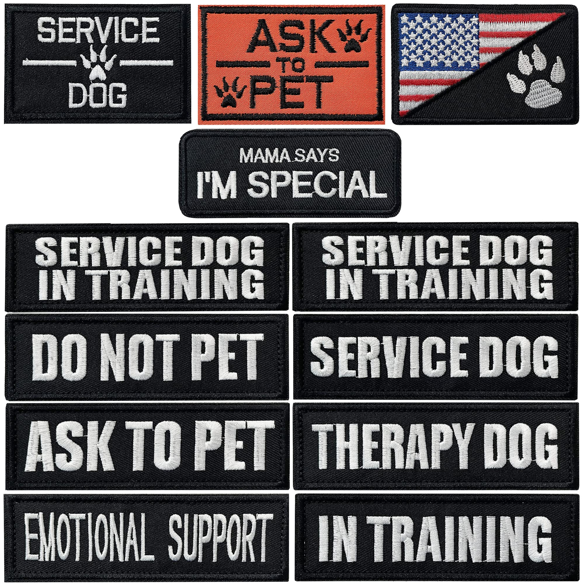 12 Pieces Service Dog Therapy Dog Don'T Pet In Training No Touch Full Embroidered Badge Emblem Patch For Service Dogs Harness Vest Clothes