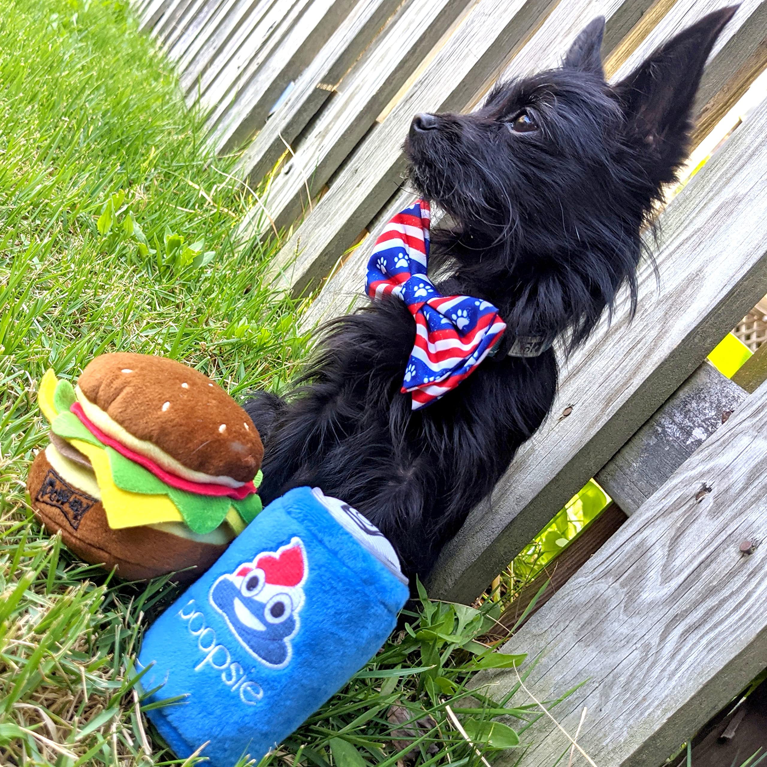Huxley & Kent for Dogs | Hamburger (Small) | 4th of July Power Plush Dog Toy with Squeaker | Funny Dog Toy | Cute Dog Toy | H&K