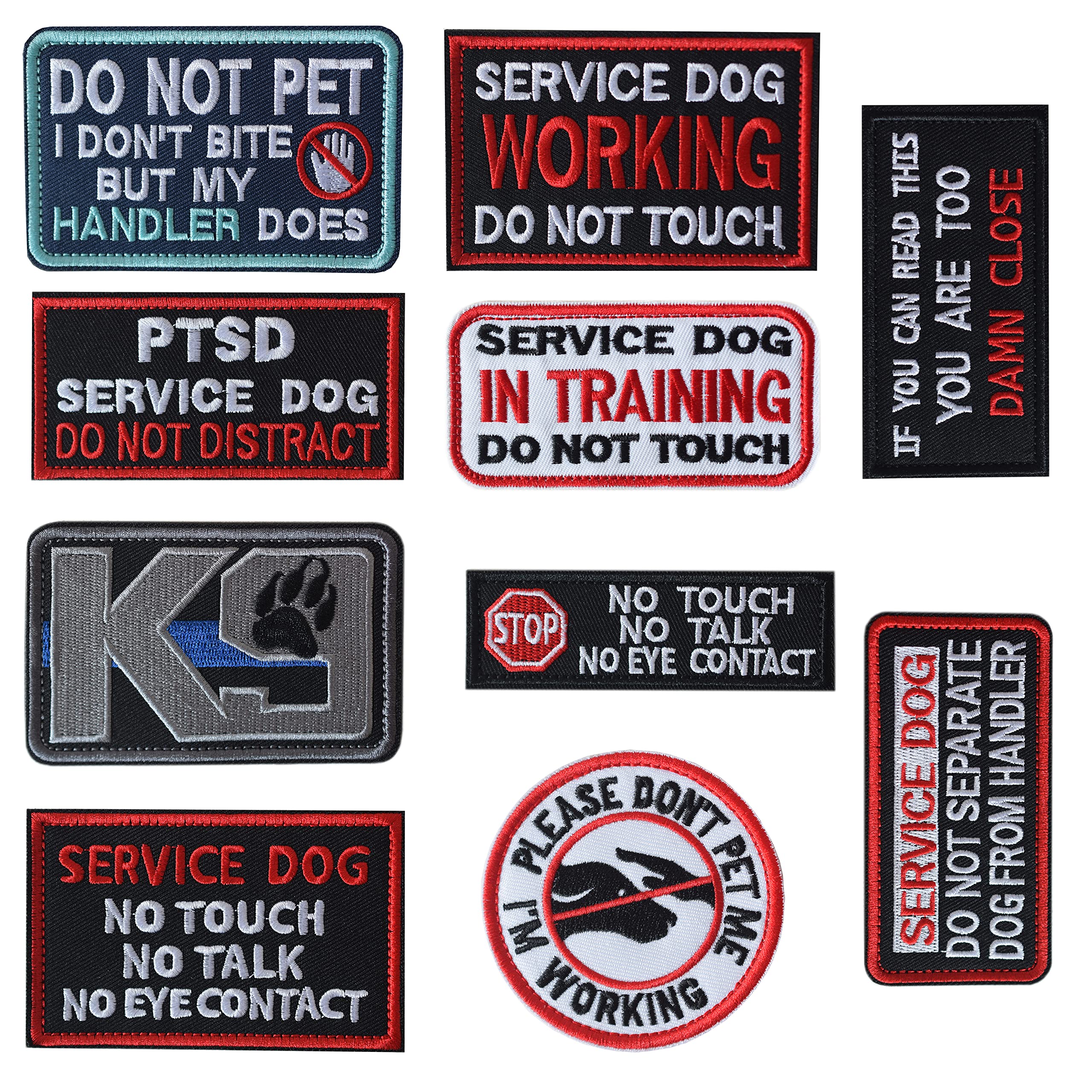 J.Carp 10 Pieces Service Dog Patches Don'T Pet In Training Do Not Touch I'M Special Full Embroidered Badge Emblem Patch For Dogs Harness Vest Clothes Green