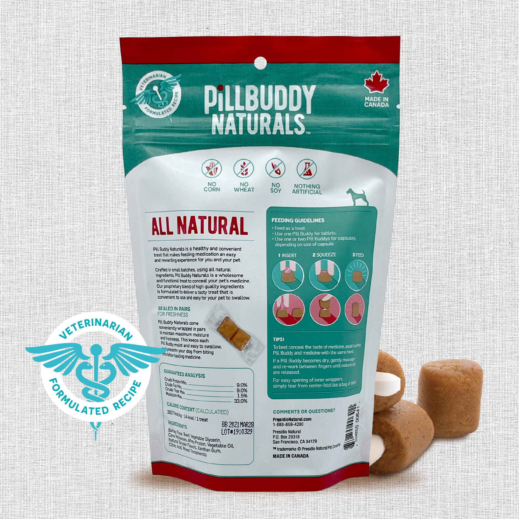 Presidio Pill Buddy Naturals - Beef Recipe Pill Hiding Treats for Dogs - Make A Perfect Pill Concealing Pocket Or Pouch for Any