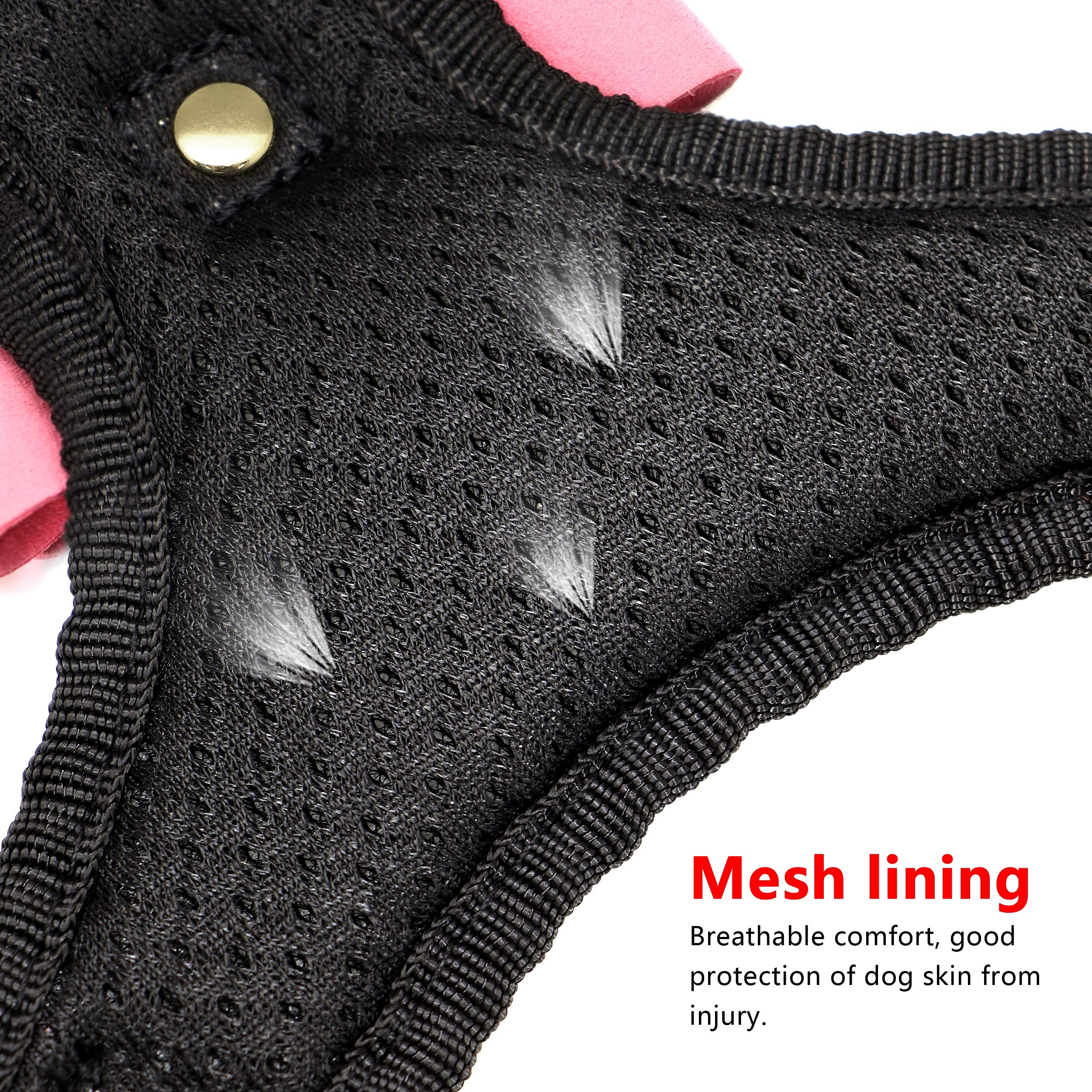 Beirui Rhinestone Dog Harness - Reflective Bling Nylon Dog Vest With Sparkly Bow Tie For Small Medium Large Dogs Walking,Wedding And Party,Pink Colored Rhinestones,L