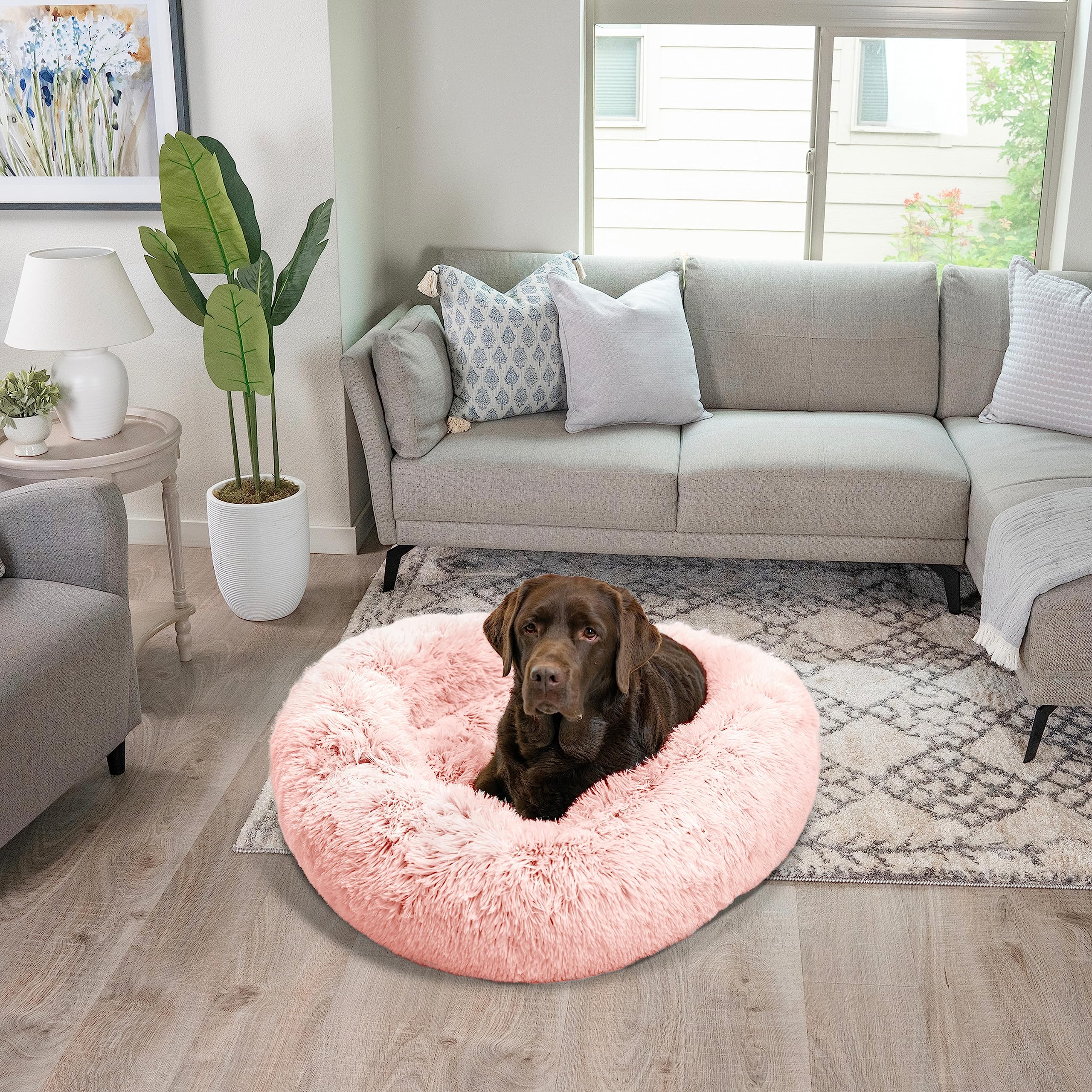 Best Friends By Sheri The Original Calming Donut Dog And Cat Bed In Shag Fur, Candy Pink, Large, 36X36