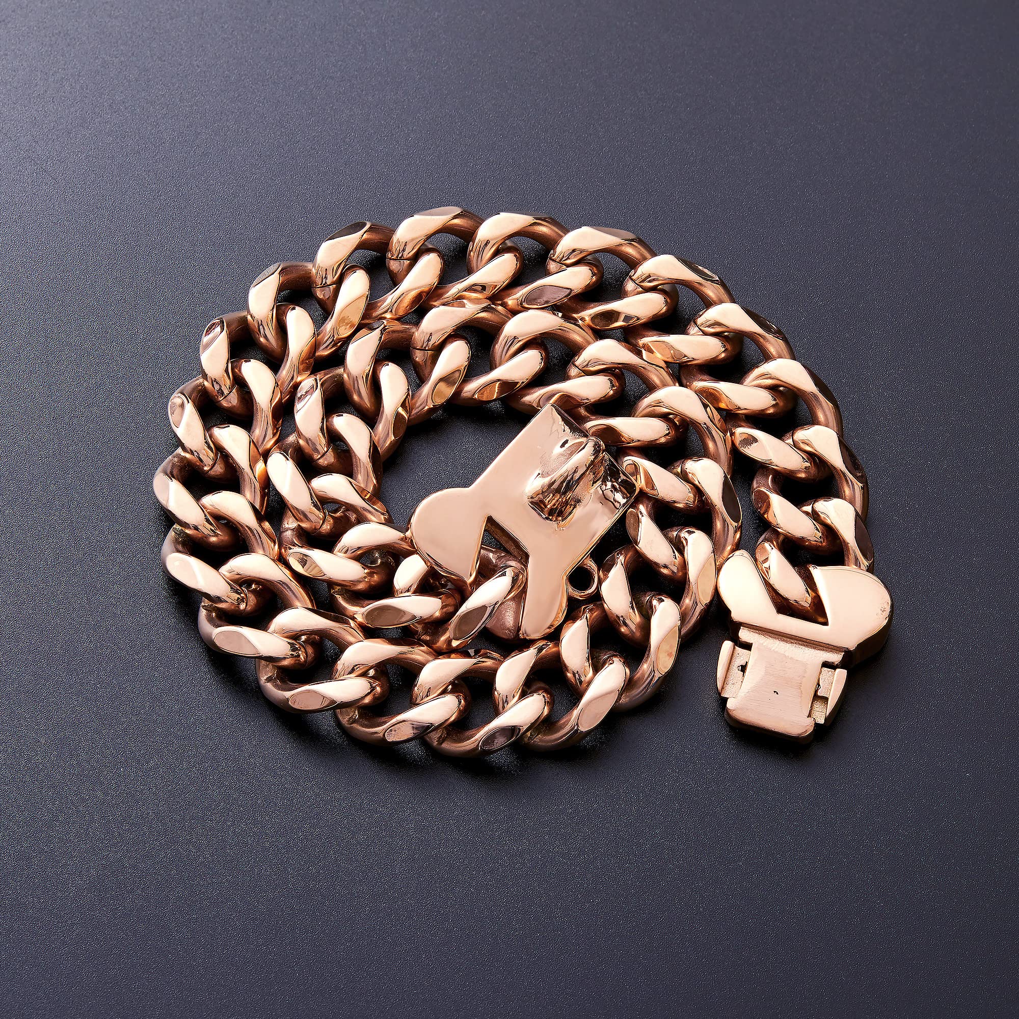 Rose Gold Stainless Steel Cuban Link Heavy Duty Dog Collar For Small Medium Large Dogs, American Bully French Bulldog Luxury Dog Collar With Safety