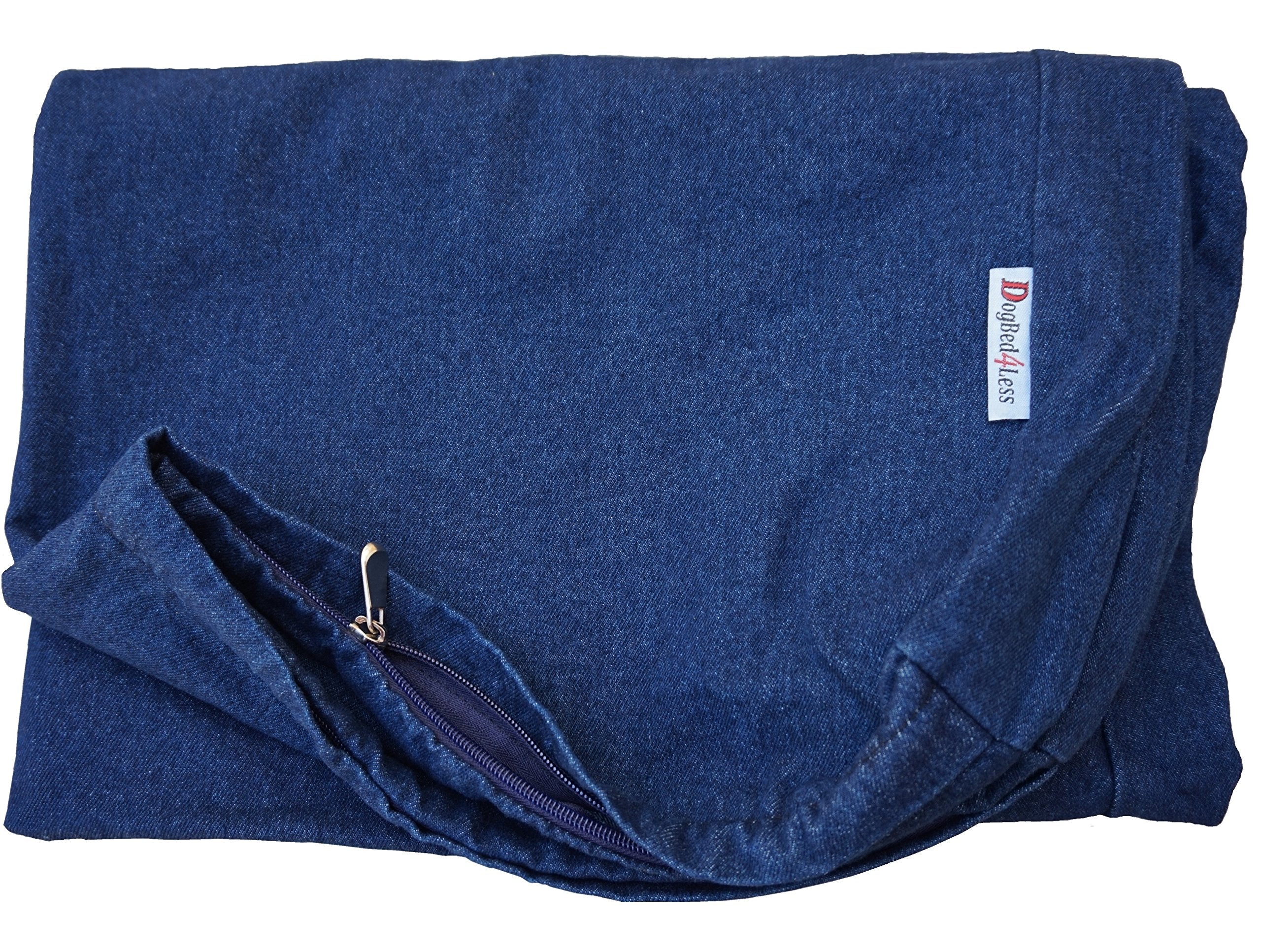 Dogbed4Less 41X27X4 Inches Large Durable Blue Color Denim Jean Cotton Dog Pet Bed External Zipper Cover - Replacement Cover Only