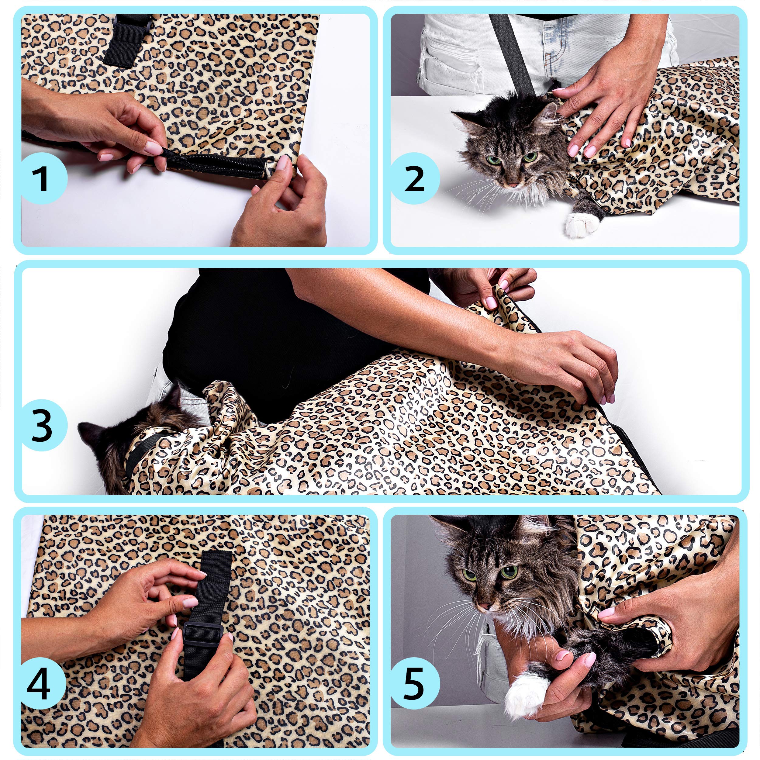 PURRFECT POUCH The Original AS SEEN ON TV. The Comfy Cat Carrier Sling & Grooming Sack in One (Set of 2) Washable and Folds (Leo