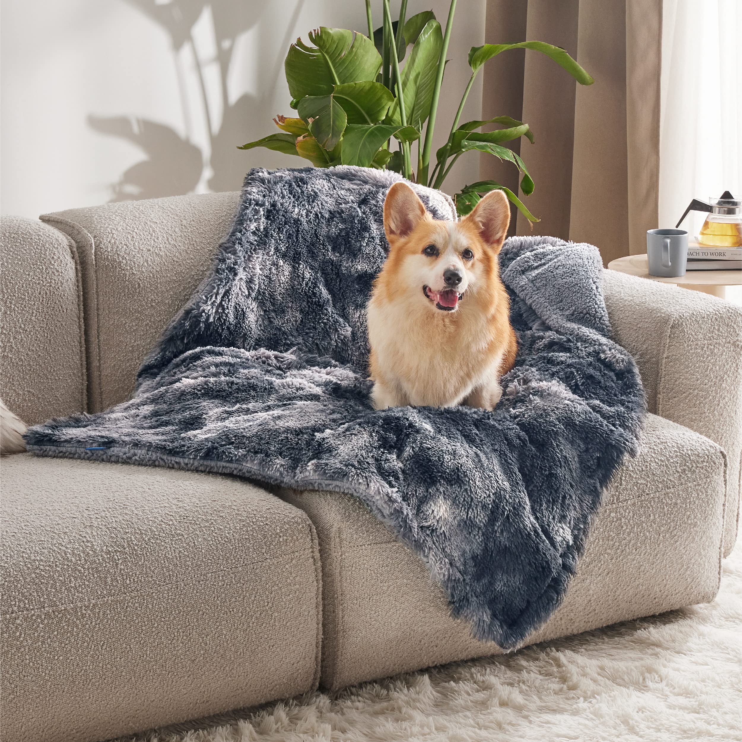 Bedsure Waterproof Dog Blankets For Medium Dogs Washable - Cat Blanket For Couch Protector Long Faux Fur, Calming Soft Reversibl