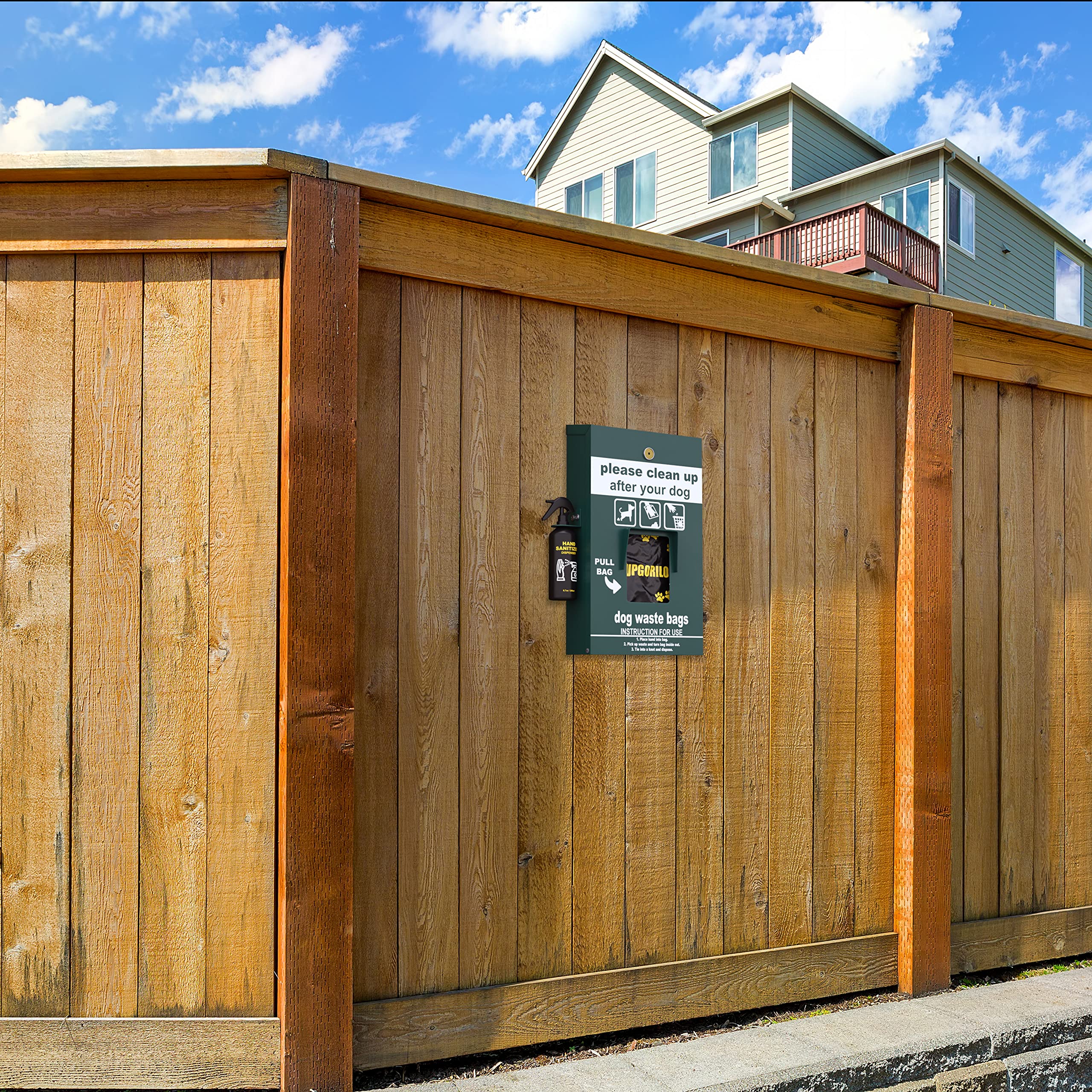 Flash Furniture Kessler Locking Dog Waste Bag Dispenser With Glow In The Dark Sign, Hand Sanitizer Bottle And Rain Guard - 600 R