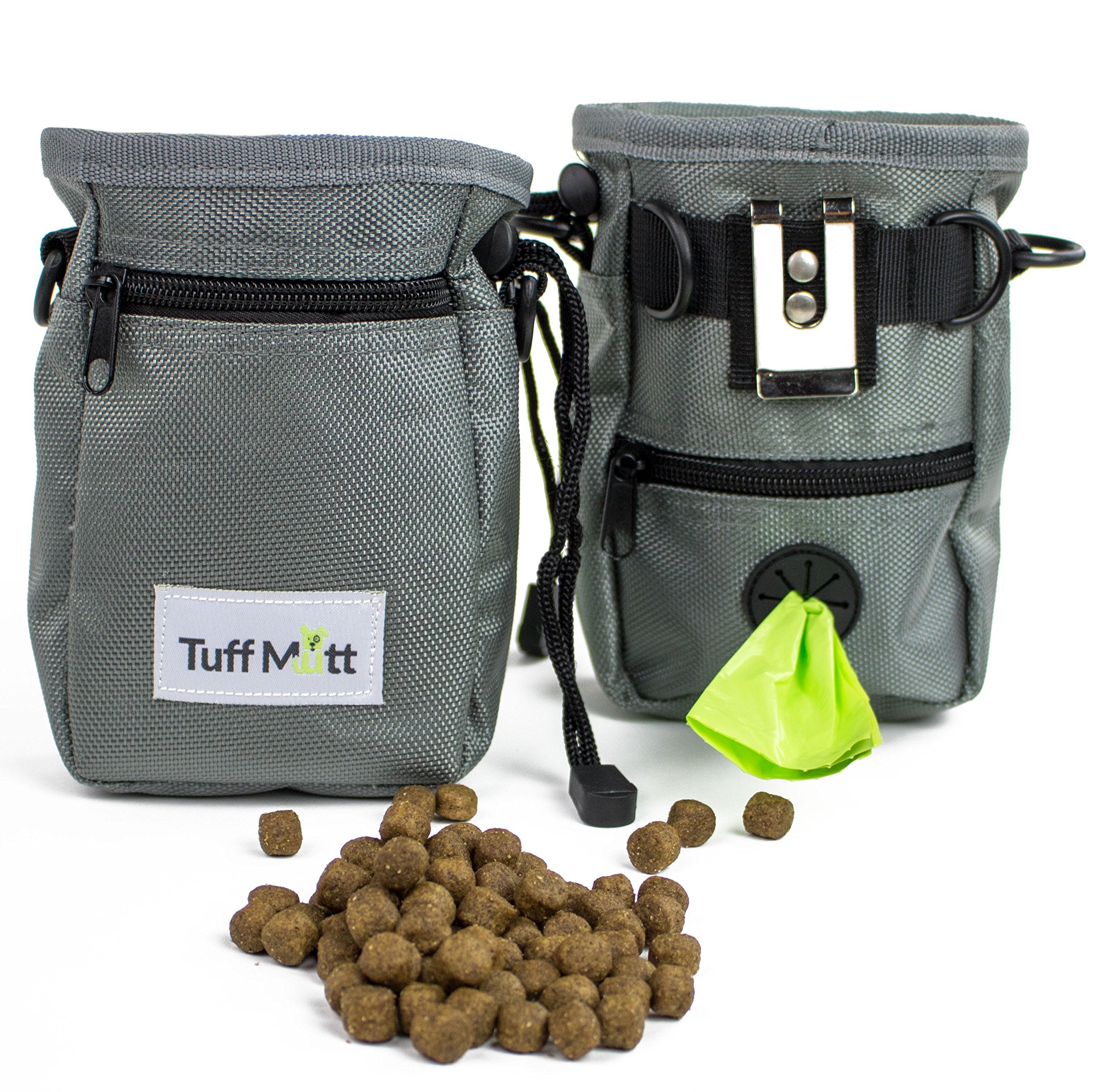 Dog Treat Pouch for Training with Poop Bag Dispenser, Includes 1 Roll of Pet Waste Bags, Metal Clip, Adjustable Waist Belt Makes