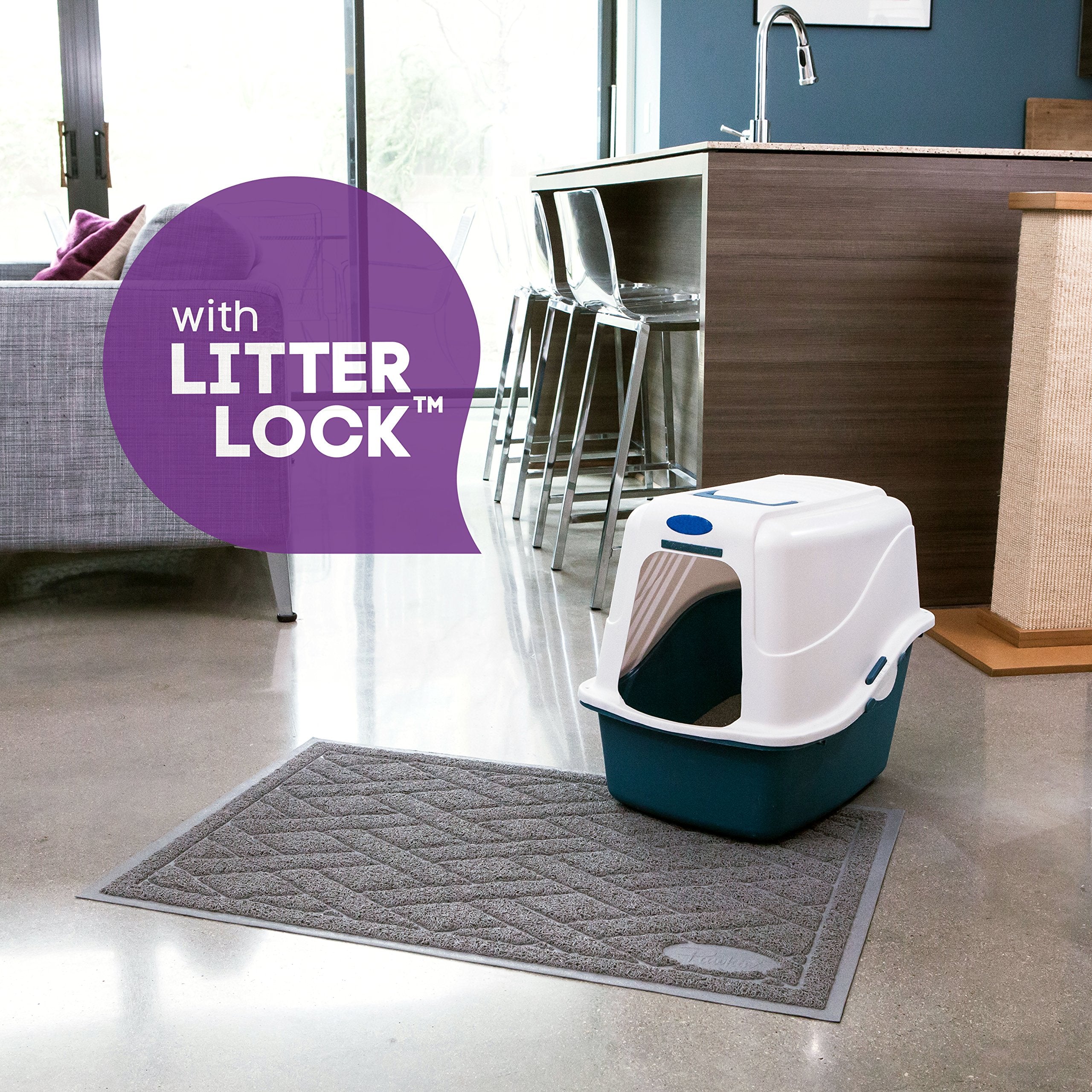 Pawkin Cat Litter Mat, Patented Design With Litter Lock Mesh, Extra Large, Durable, Easy To Clean, Soft, Fits Under Litter Box,