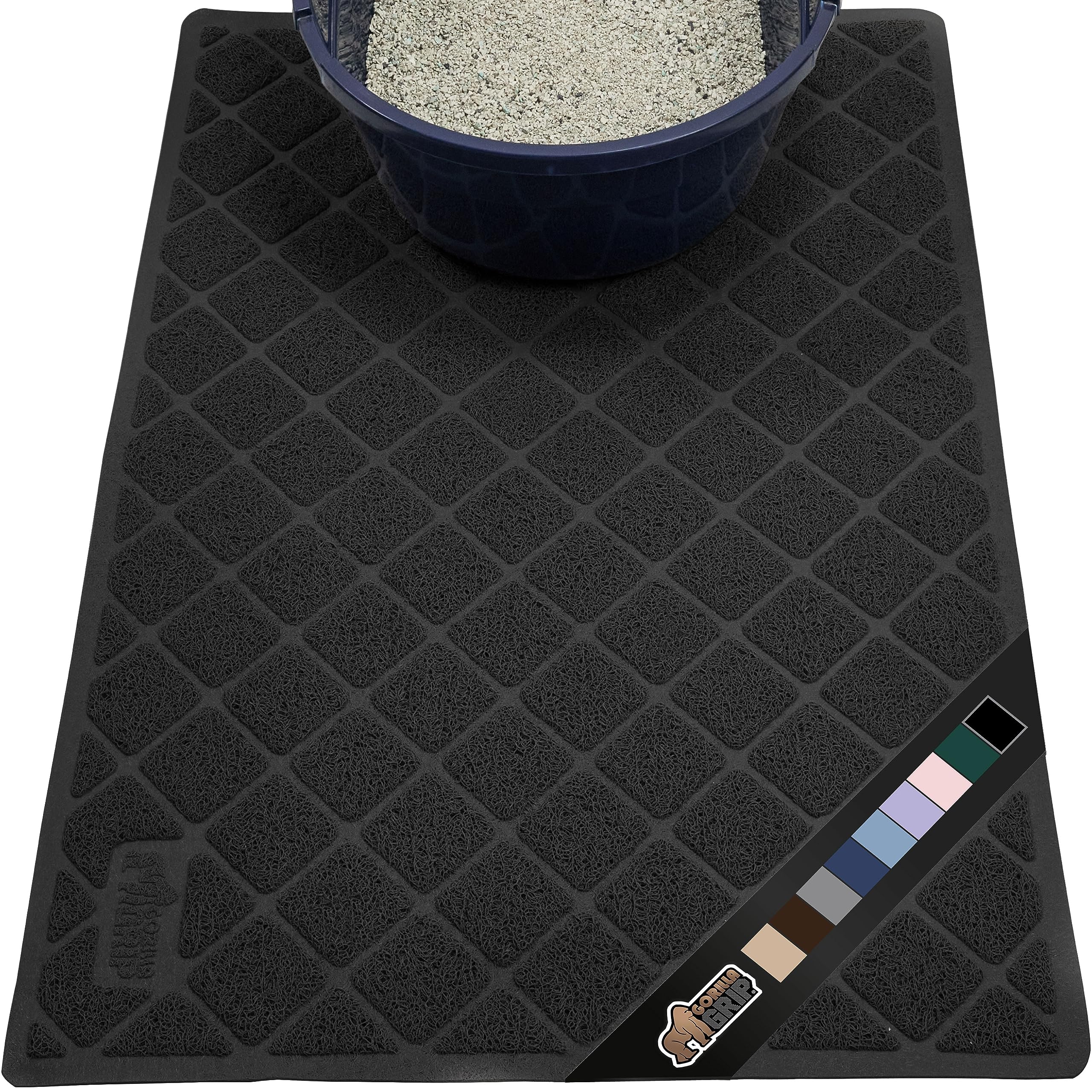 Gorilla Grip Thick Cat Litter Trapping Mat, 24X17, Less Waste, Traps Mess From Box For Cleaner Floors, Stays In Place For Cats, Soft On Kitty Paws, Easy Clean, Small Size, Durable Backing, Black