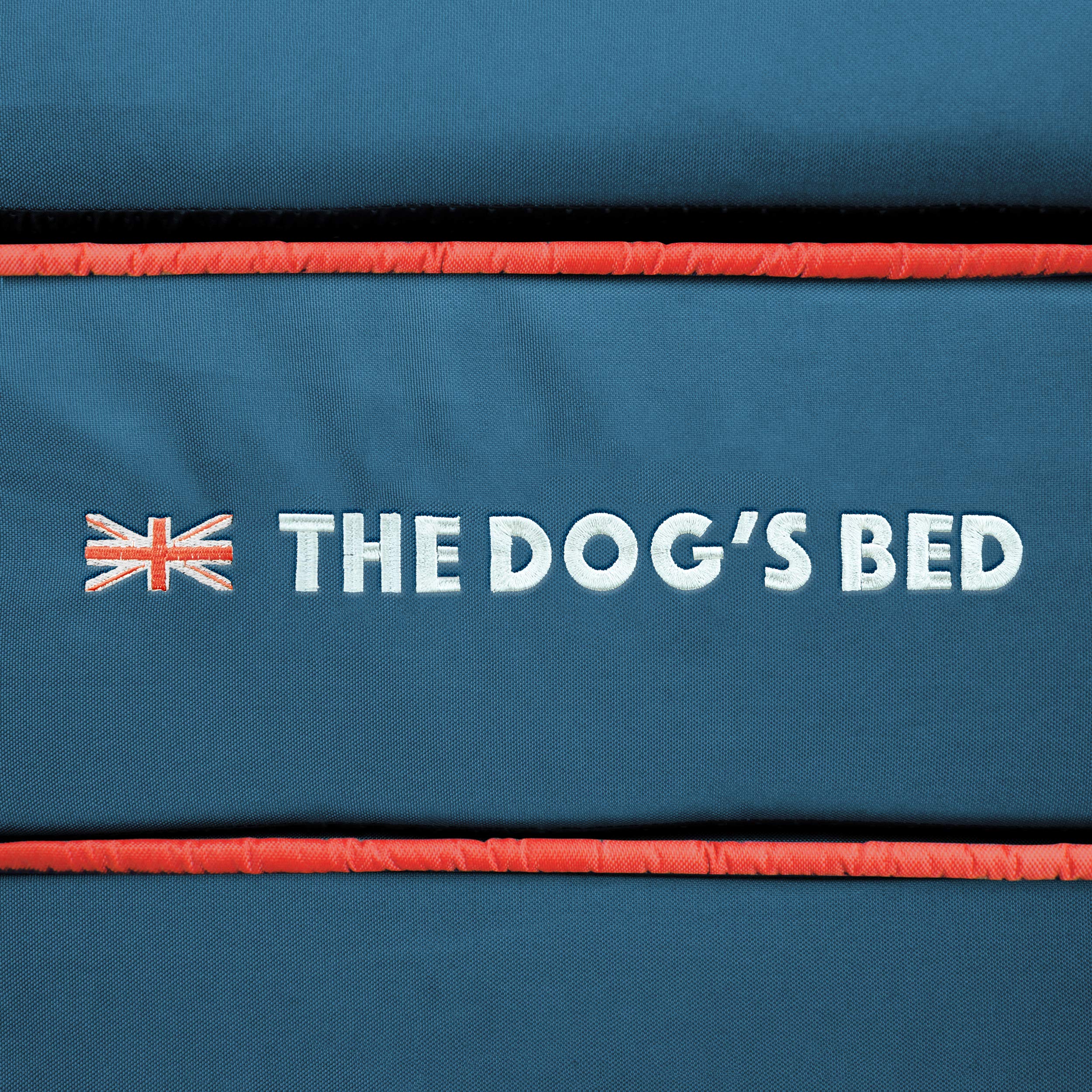The Dog's Balls Orthopedic Memory Foam Dog Bed, Medium 34x22, Blue with Red Trim UK Flag, Waterproof, Pain Relief for Arthritis