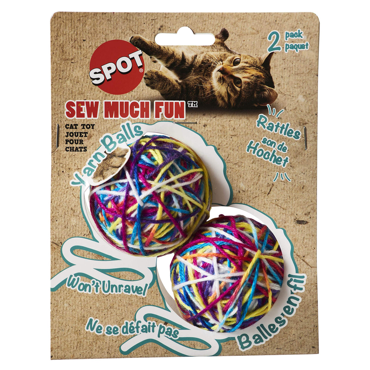 Spot Ethical Products Sew Much Fun/Yarn Ball Cat Toy / 2.5' / 2Pack, Multicolor