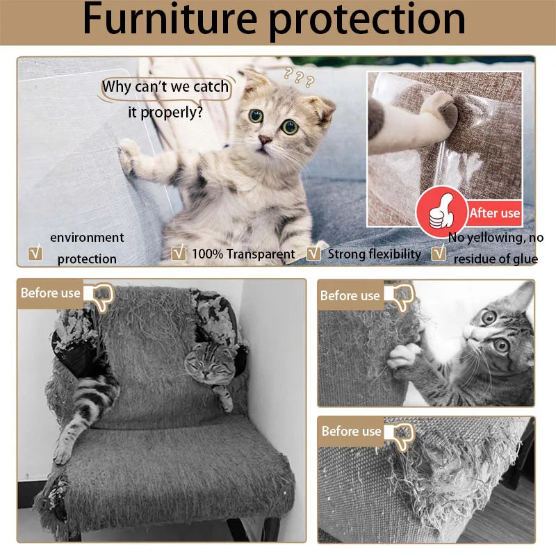Furniture Protectors Cover Accessories for Cats Sofa Protection Pads 3m Self-adhesive PVC Transparent Cat Supplies Pet Products