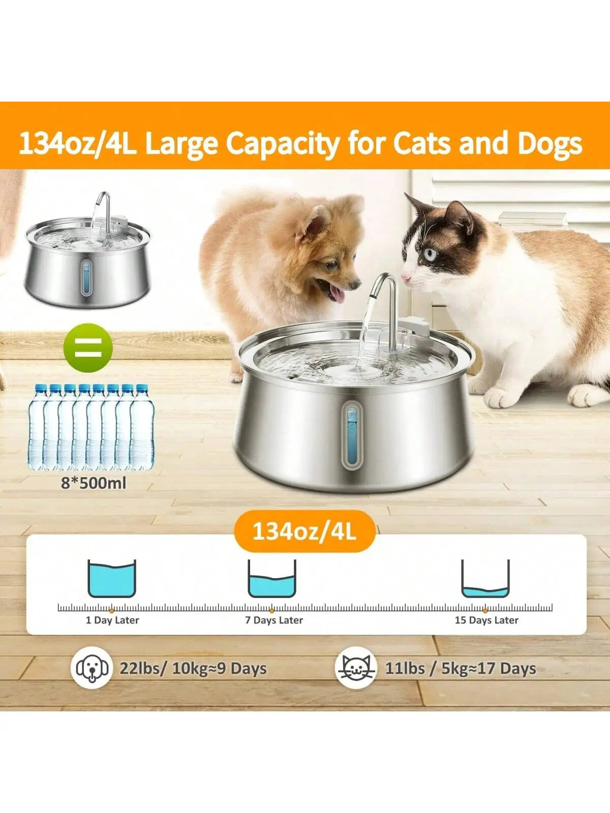 4L Smart Cat Water Fountain Stainless Steel Automatic Pet Water Dispenser Dog Water Fountain with Filter Cat Products