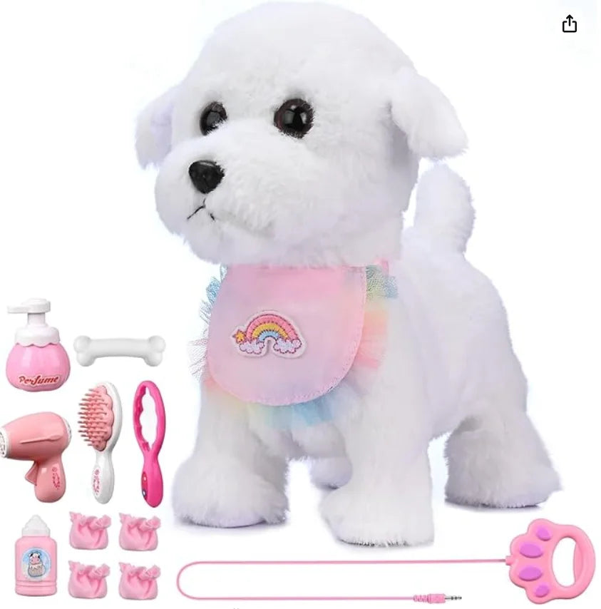 Kids RC Rainbow Cat Plush Toy Walking Kitten Grooming Beauty Accessories Set Adorable Pet Toy Birthday Present For Little Girls