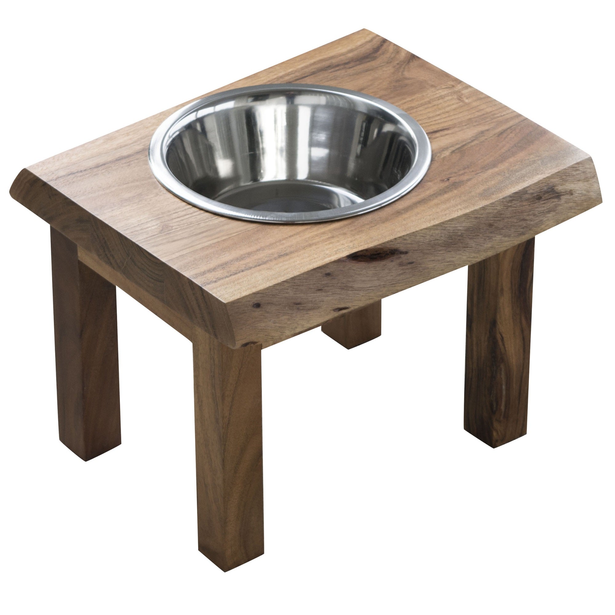 Buffalo Tools Awlspf: Acacia Wood Live Edge Single Bowl Pet Feeder Stand, Multi