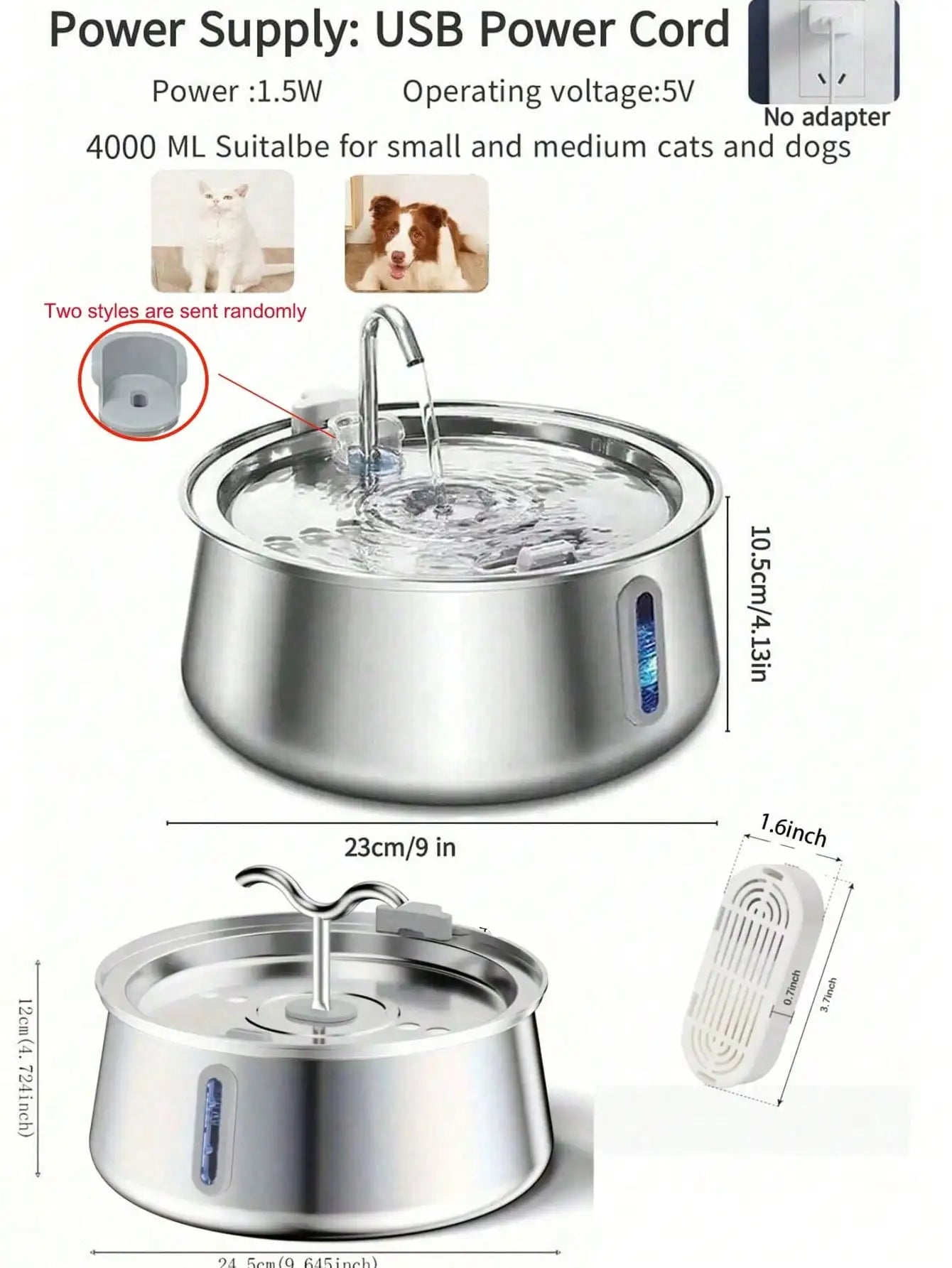 4L Smart Cat Water Fountain Stainless Steel Automatic Pet Water Dispenser Dog Water Fountain with Filter Cat Products