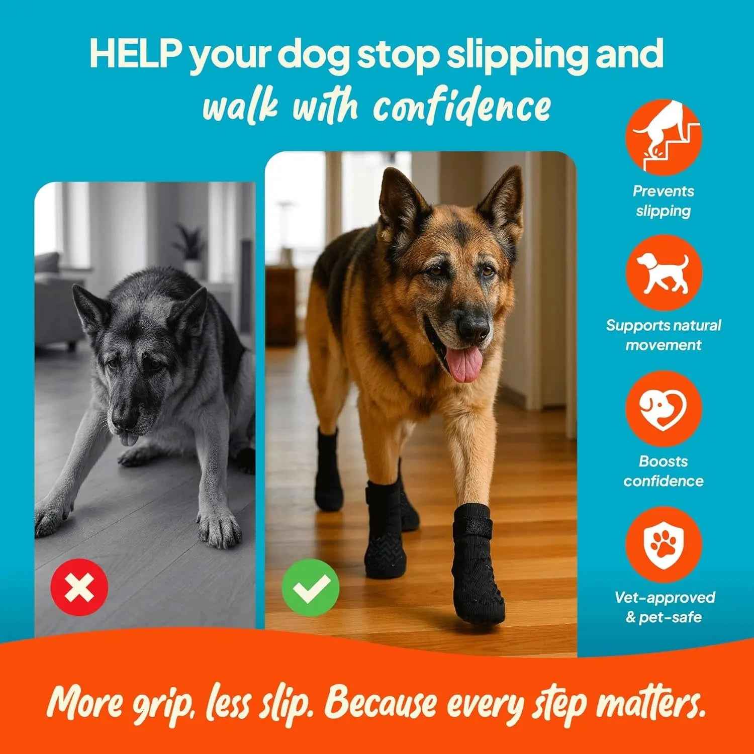 Anti-Slip Dog Socks with Straps – Breathable & Washable, 4-Pack