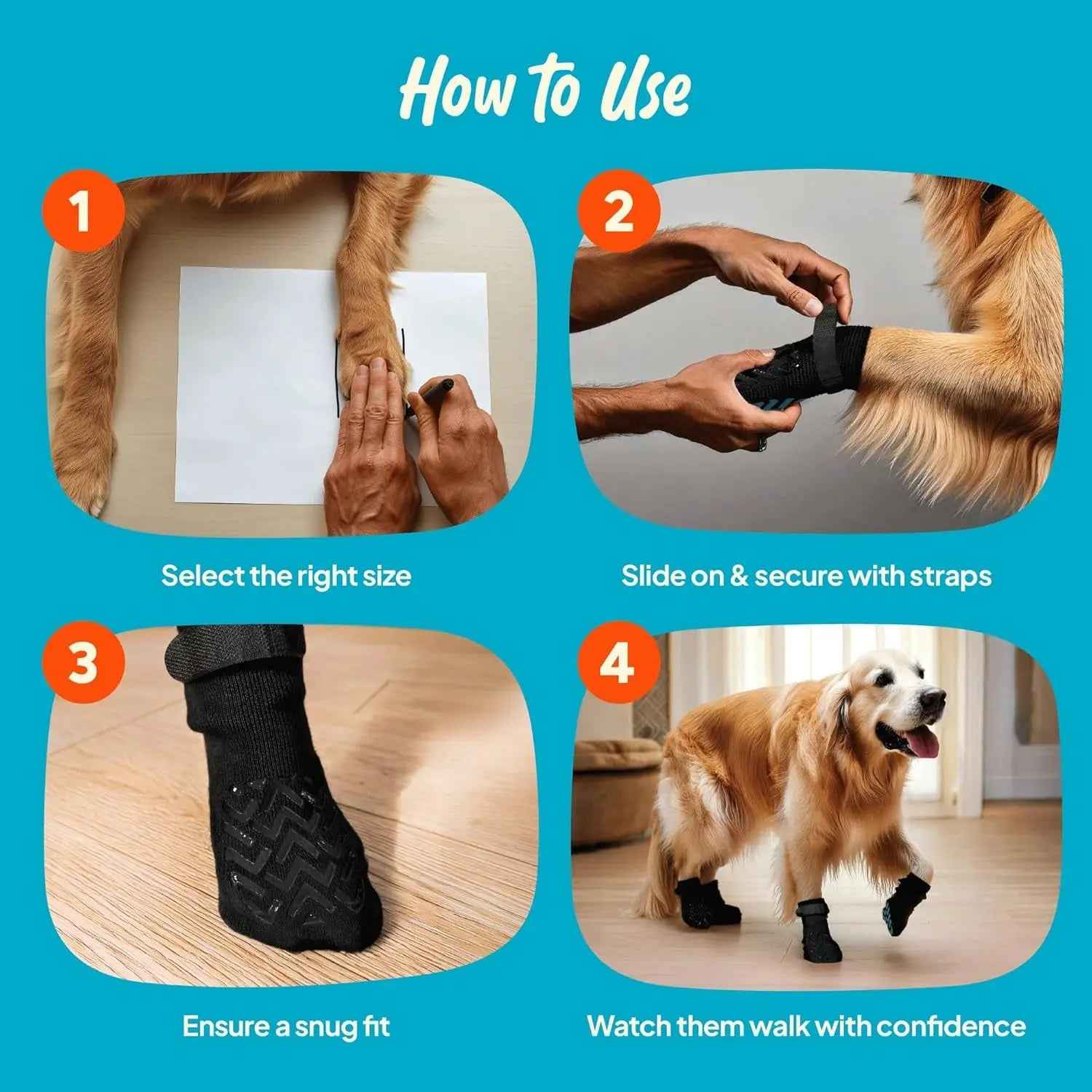 Anti-Slip Dog Socks with Straps – Breathable & Washable, 4-Pack