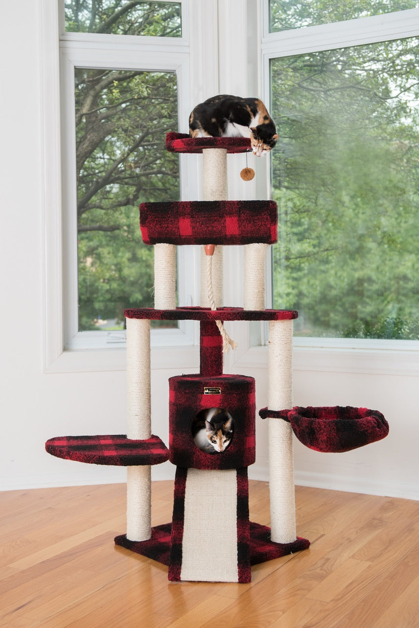 Armarkat B5806 Classic Real Wood Cat Tree With Multiple Features, Jackson Galaxy Approved, Four Levels With Rope, Basket, Ramp, 