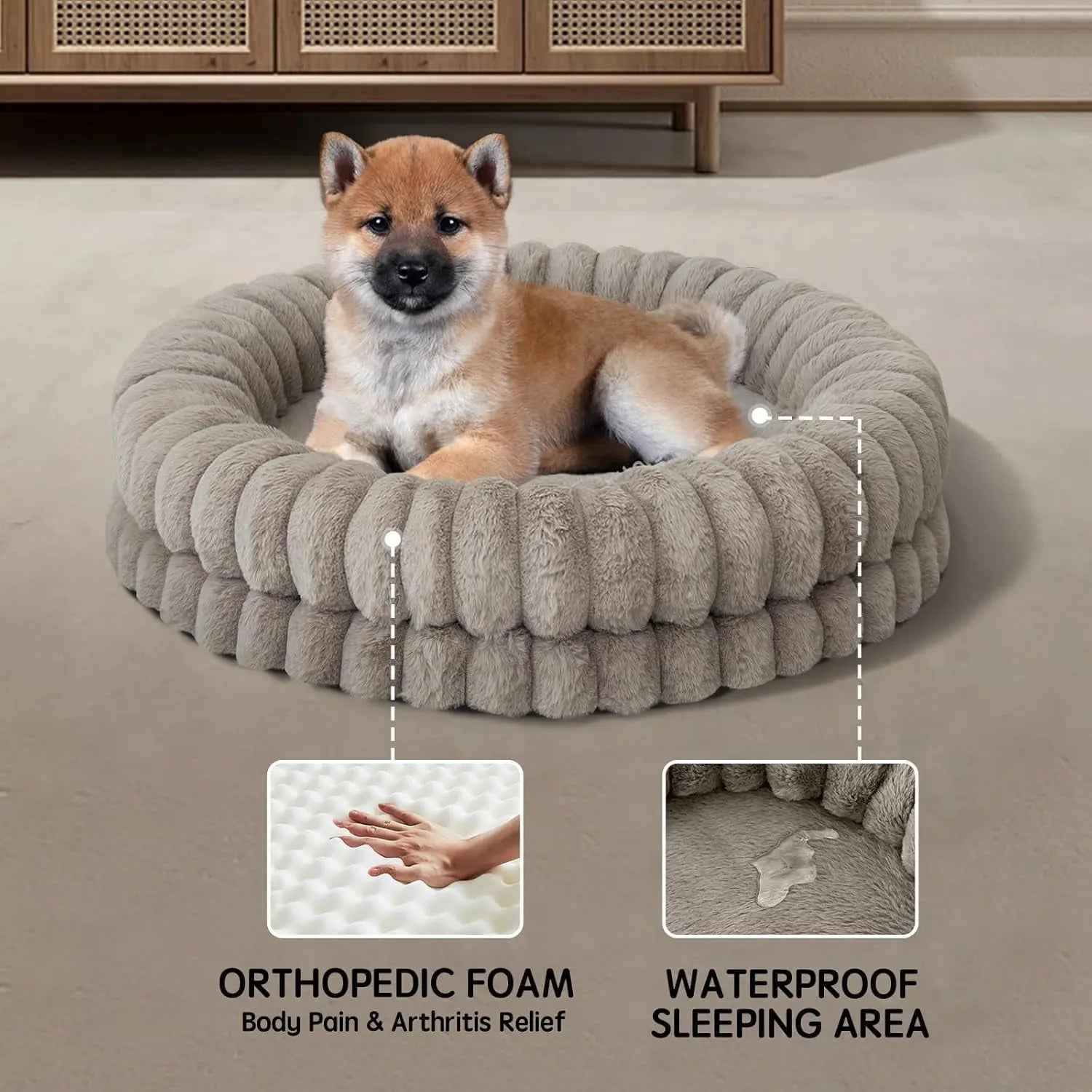 Luxury Donut Dog Bed, Orthopedic Calming Round Bed