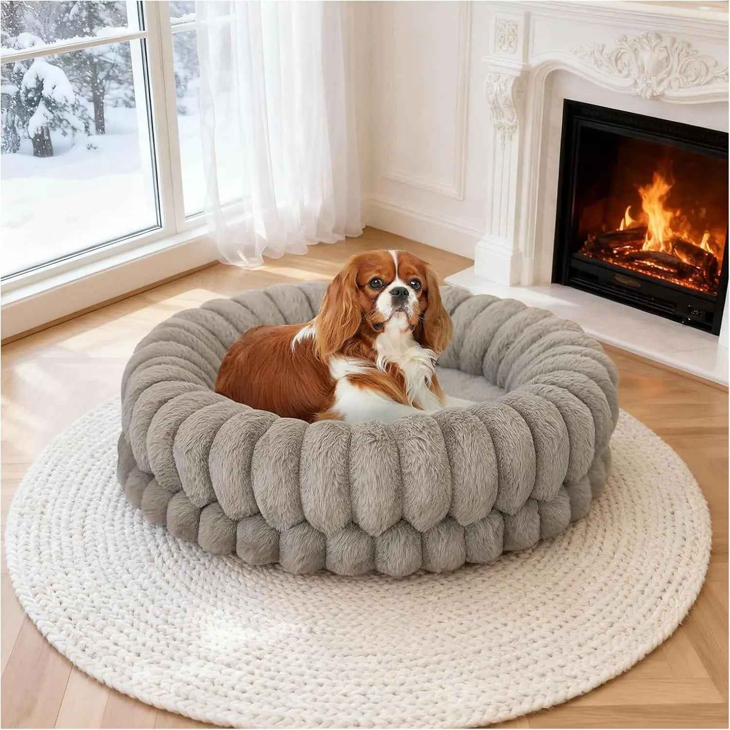 Luxury Donut Dog Bed, Orthopedic Calming Round Bed