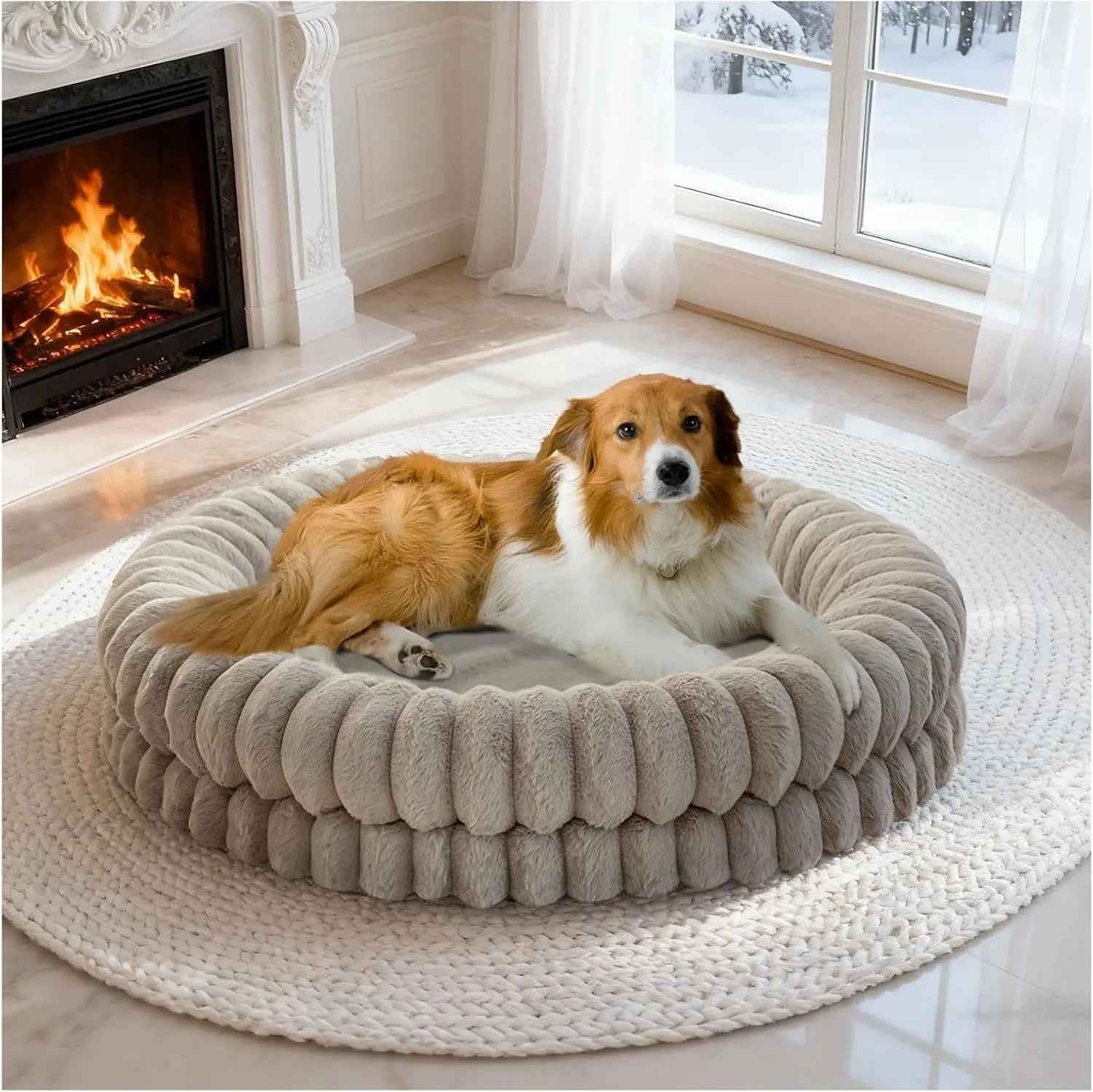Luxury Donut Dog Bed, Orthopedic Calming Round Bed