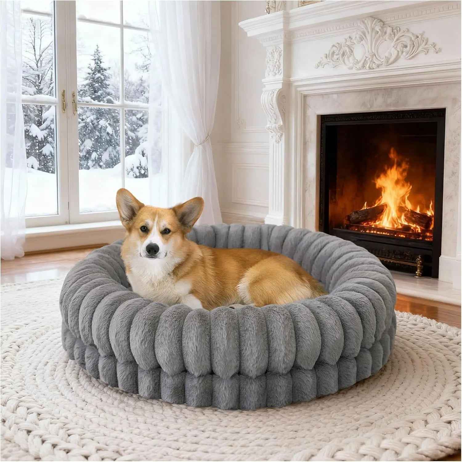 Luxury Donut Dog Bed, Orthopedic Calming Round Bed