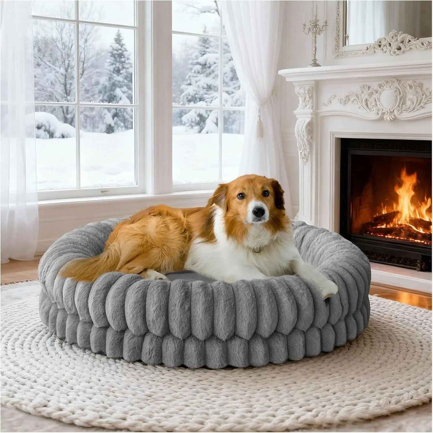 Luxury Donut Dog Bed, Orthopedic Calming Round Bed