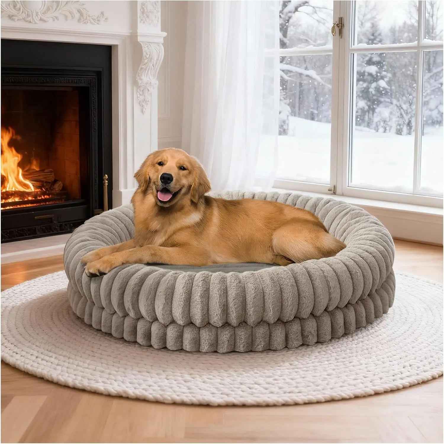 Luxury Donut Dog Bed, Orthopedic Calming Round Bed
