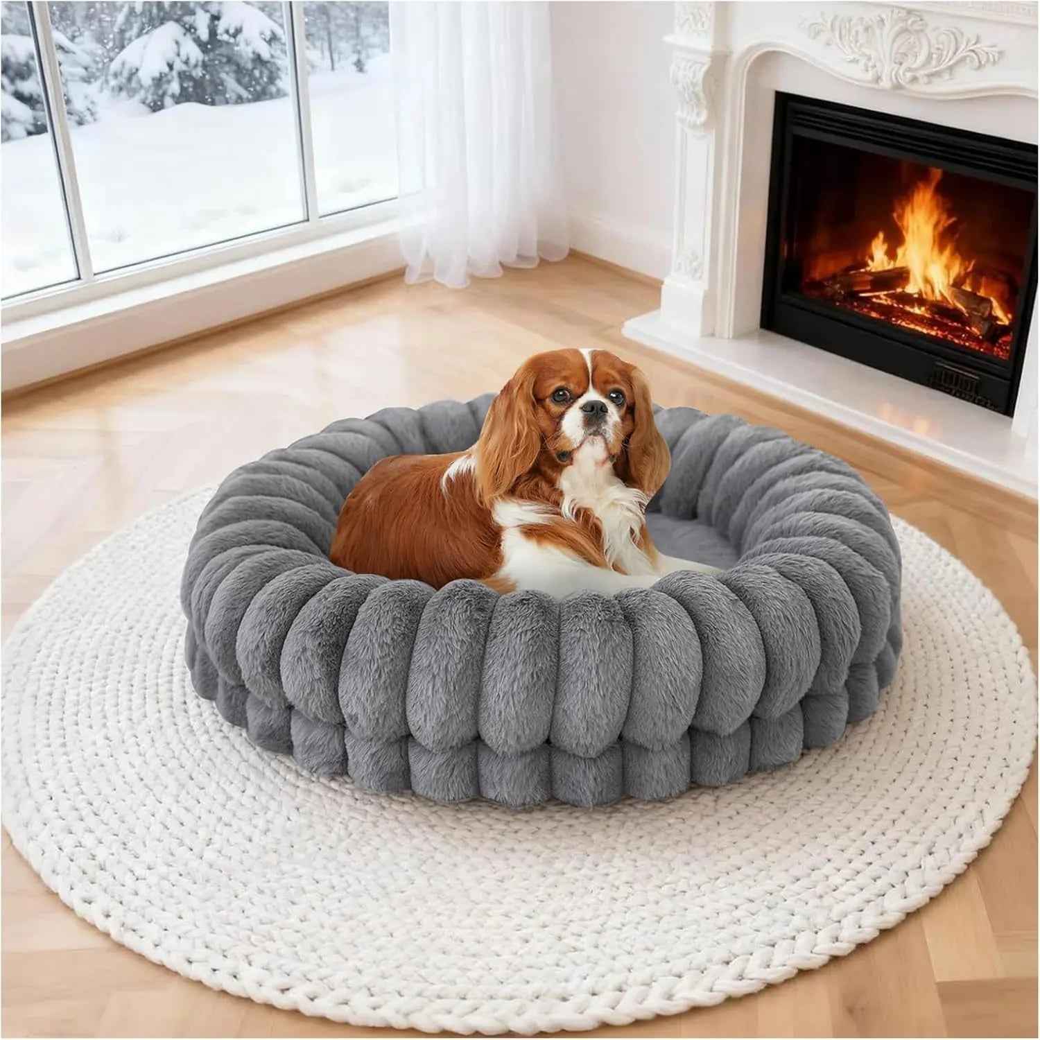 Luxury Donut Dog Bed, Orthopedic Calming Round Bed
