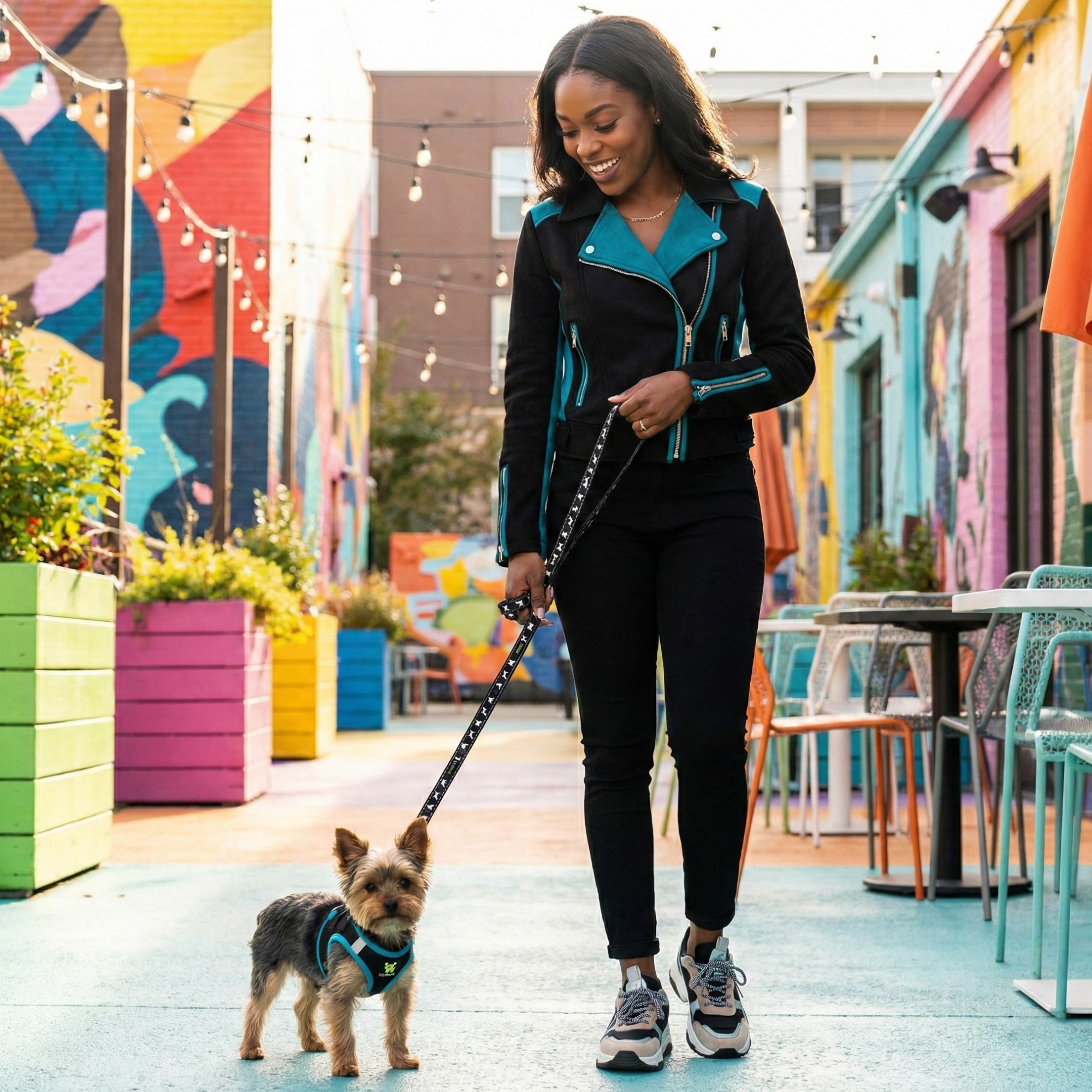 EcoBark Step In Dog Harness - Teacup & Small Breeds- Reflective Soft Mesh Harness for Teacup, Small Dogs and Puppies / Black w/ Teal Piping