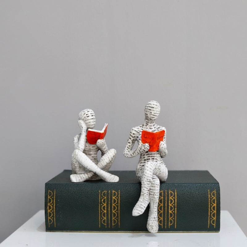 Home Furnishings Leisure Reading Girl Resin Sitting Carving Statues