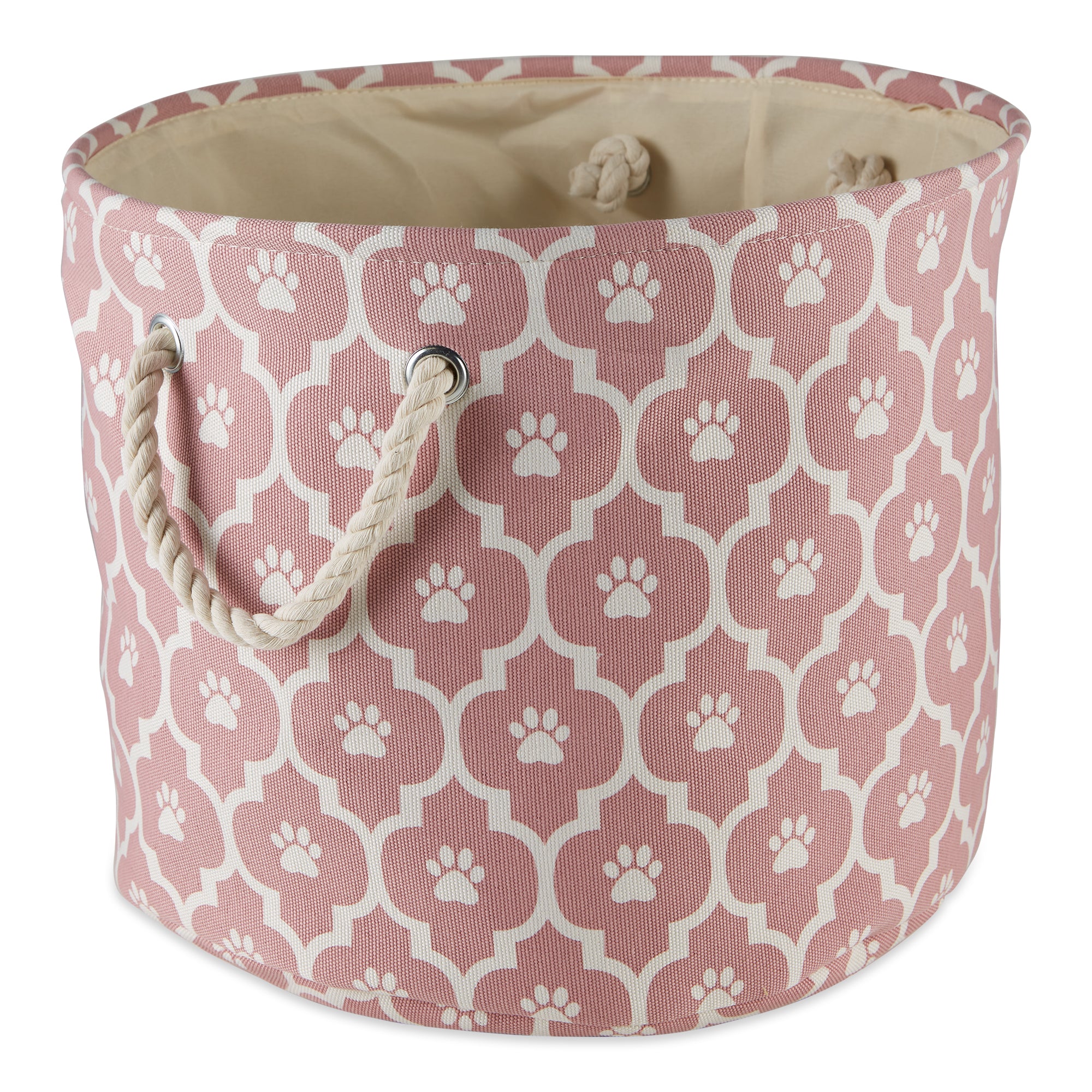 DII Polyester Pet Bin Lattice Paw Rose Round Small
