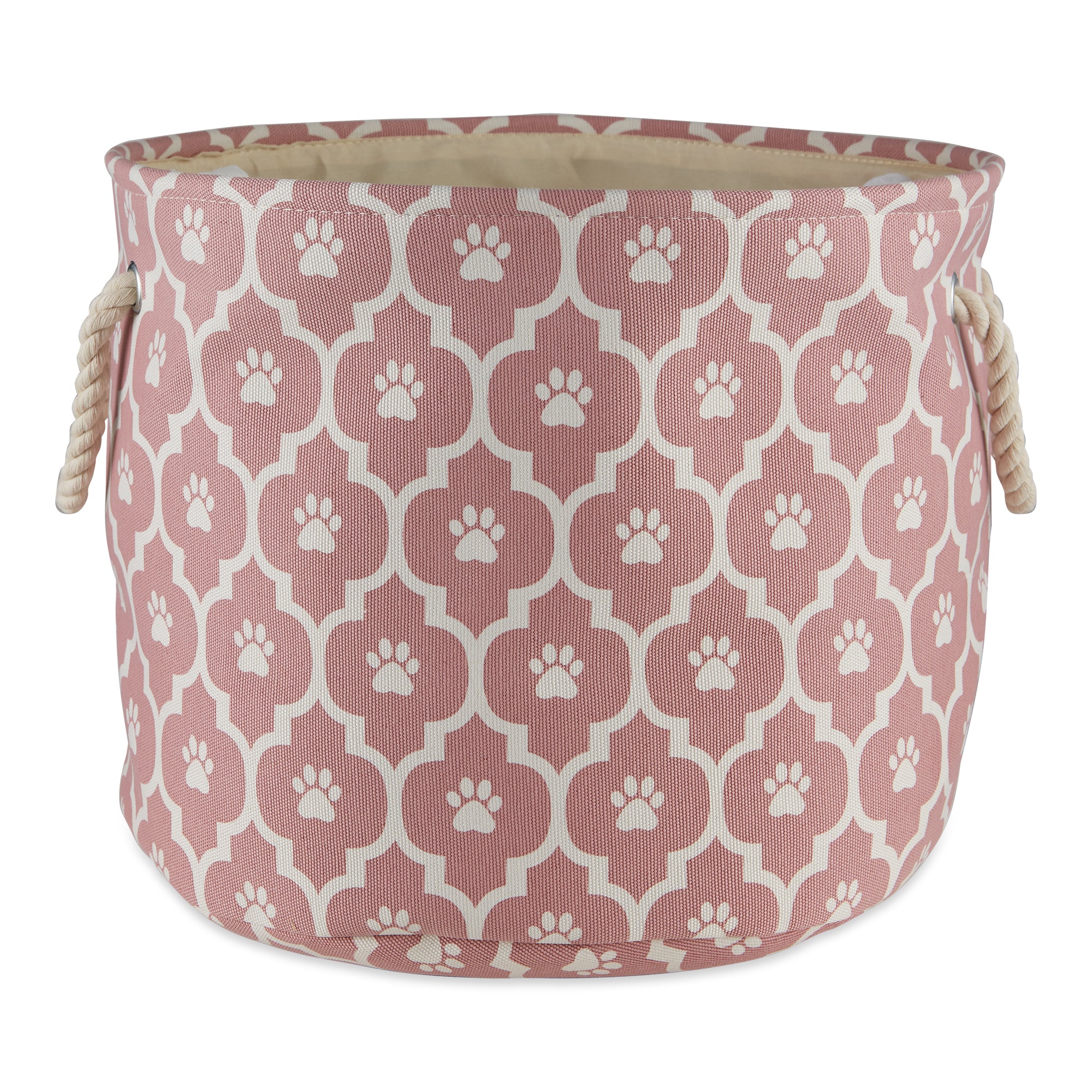 DII Polyester Pet Bin Lattice Paw Rose Round Small
