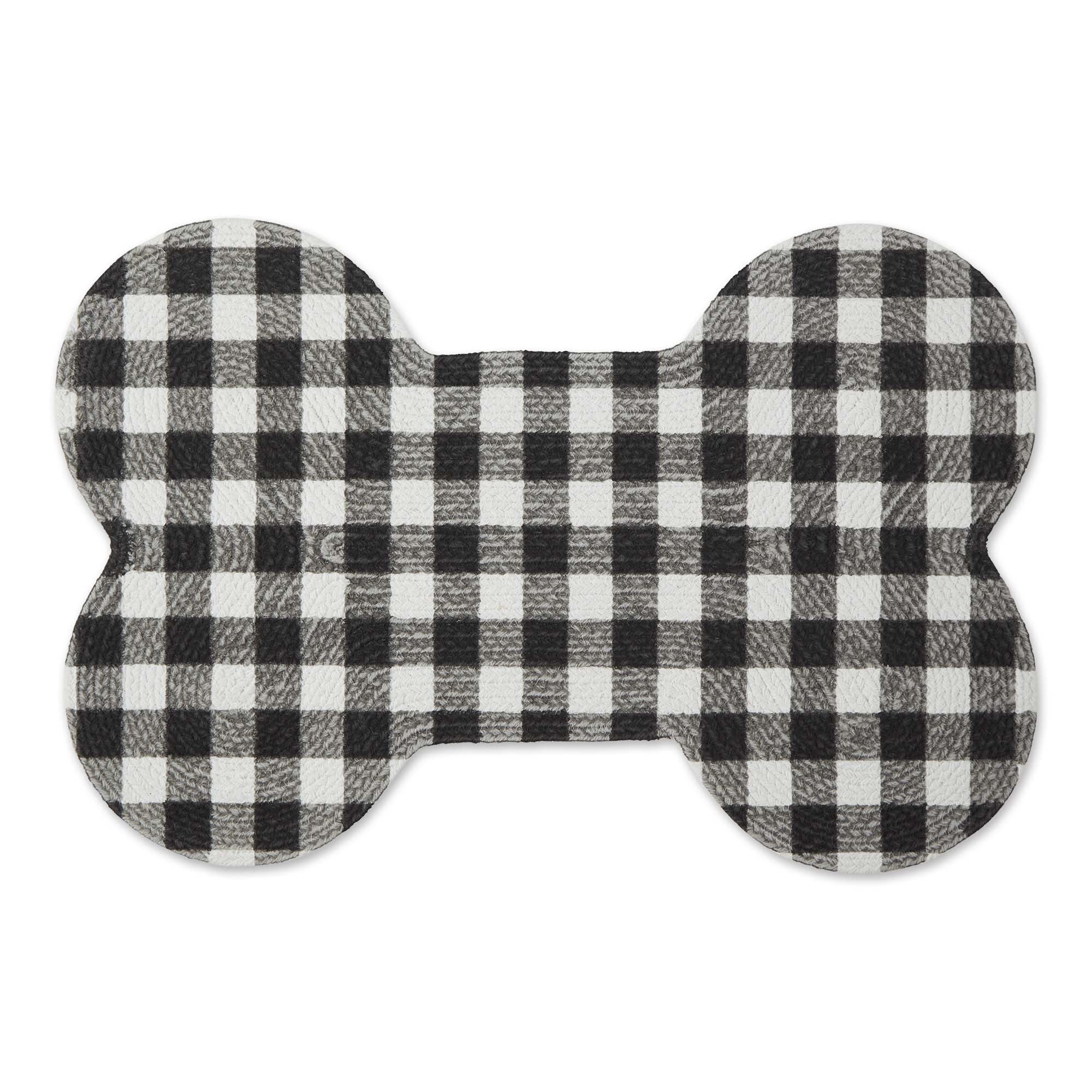DII Black And White Buffalo Check Bone Shaped Pet Mat 16x24